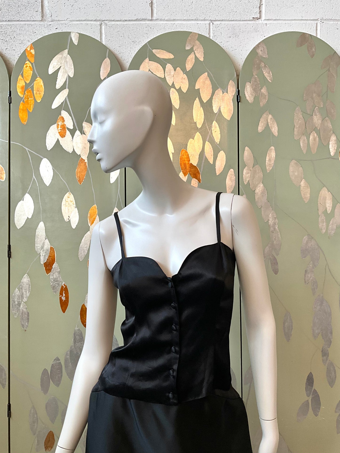 Vintage Deadstock 1990s Black and Maroon Satin Sweetheart Strap Tops, S/XS