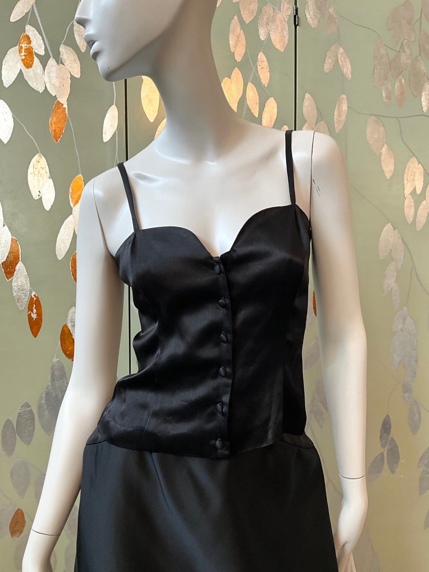 Vintage Deadstock 1990s Black and Maroon Satin Sweetheart Strap Tops, S/XS