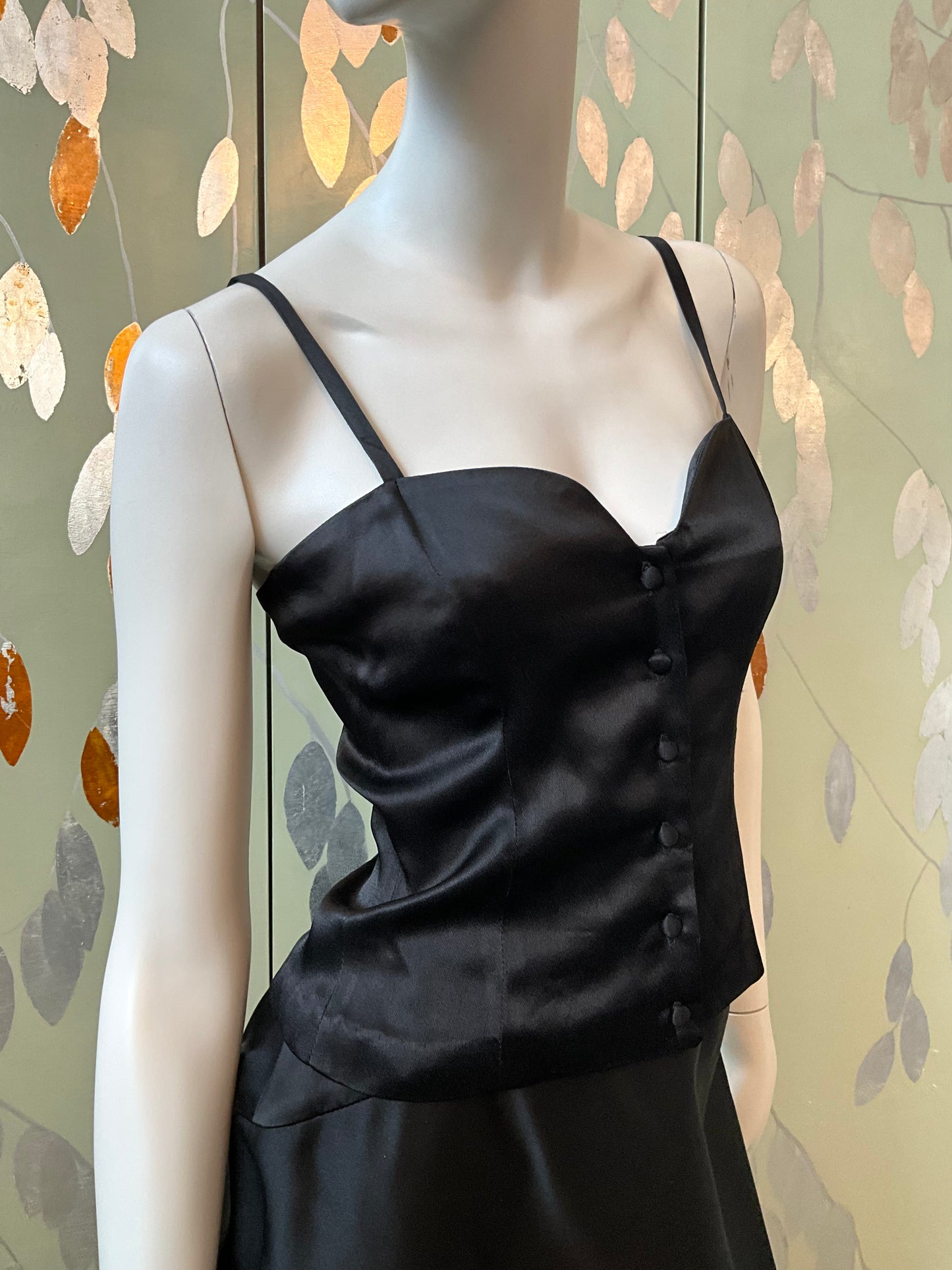 Vintage Deadstock 1990s Black and Maroon Satin Sweetheart Strap Tops, S/XS