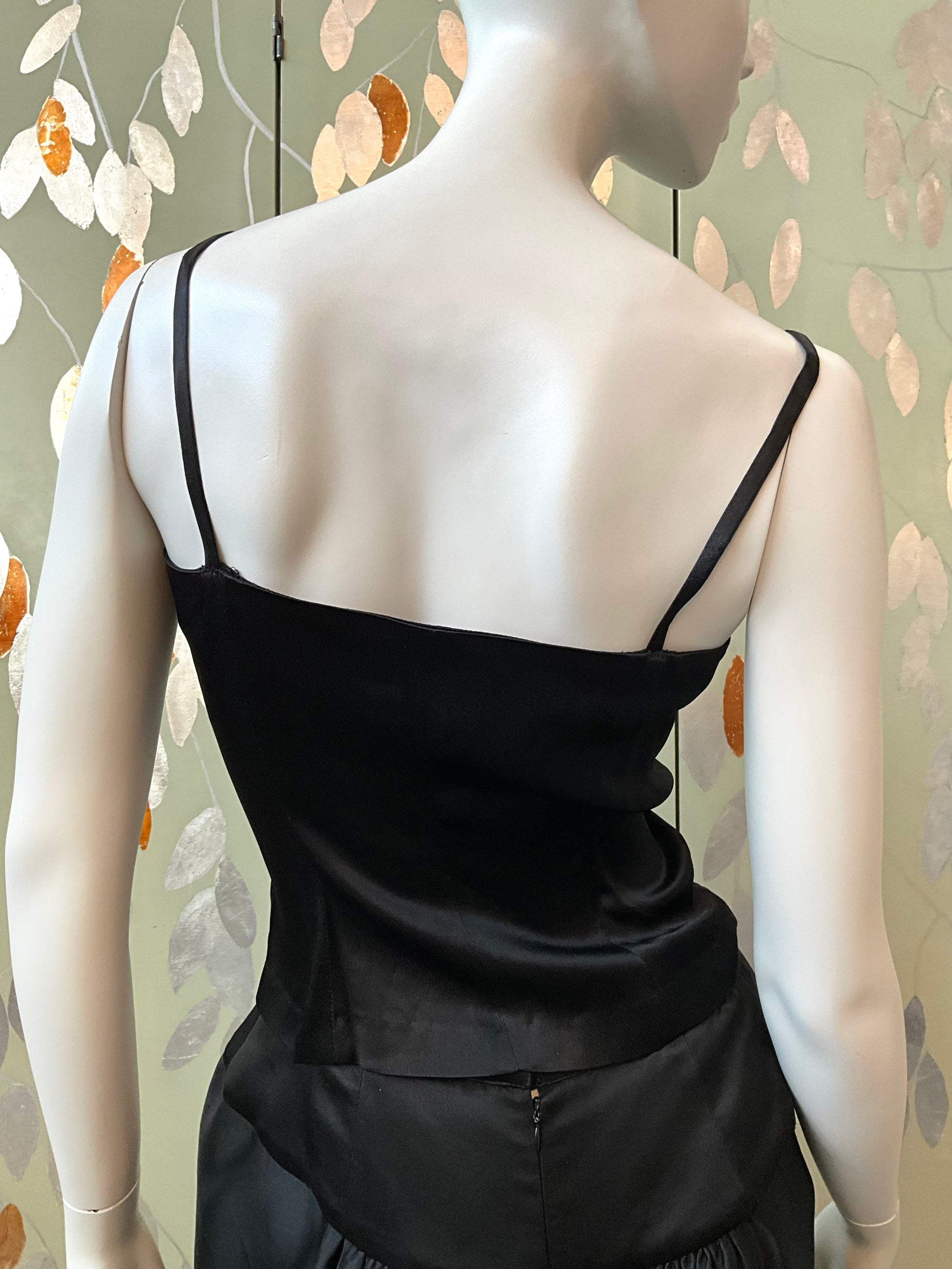 Vintage Deadstock 1990s Black and Maroon Satin Sweetheart Strap Tops, S/XS