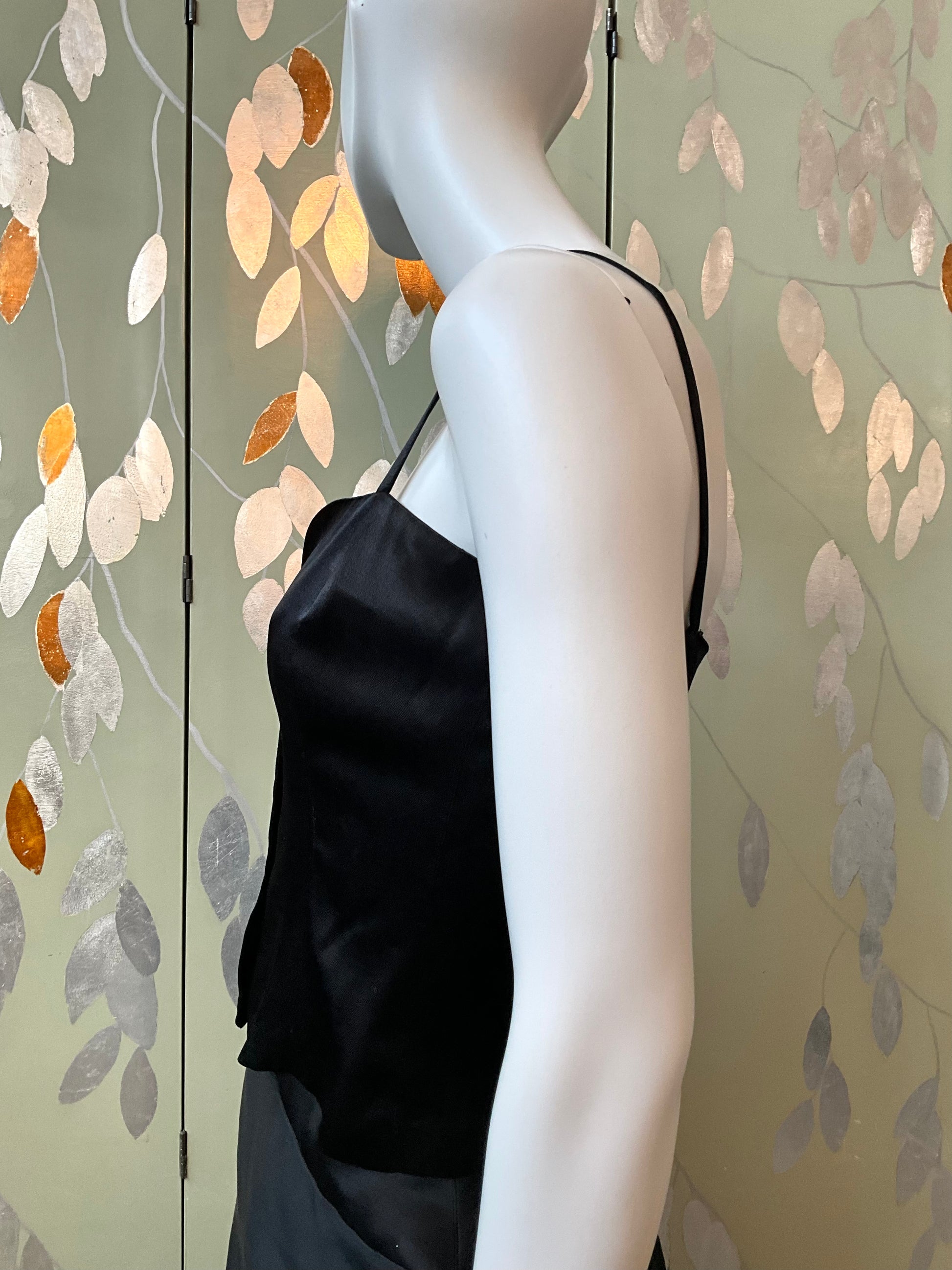 Vintage Deadstock 1990s Black and Maroon Satin Sweetheart Strap Tops, S/XS