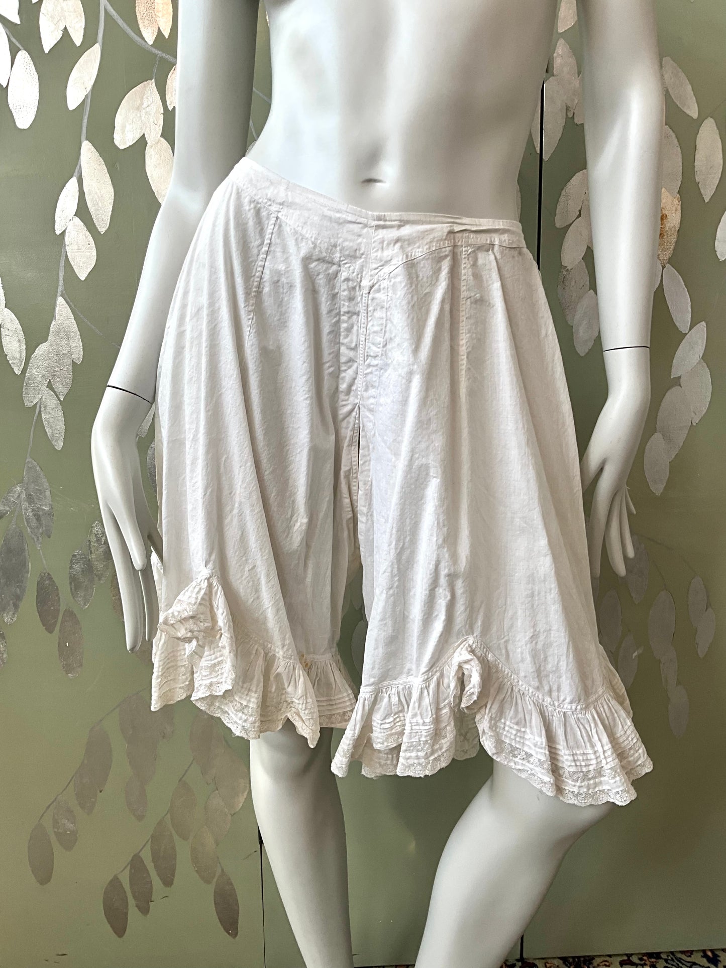Antique Edwardian White Cotton Bloomers, Medium 