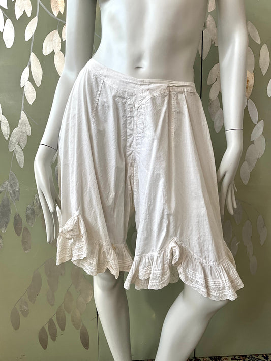Antique Edwardian White Cotton Bloomers, Medium 