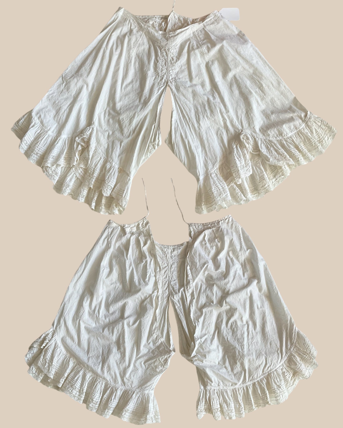 Antique Edwardian White Cotton Bloomers, Medium 
