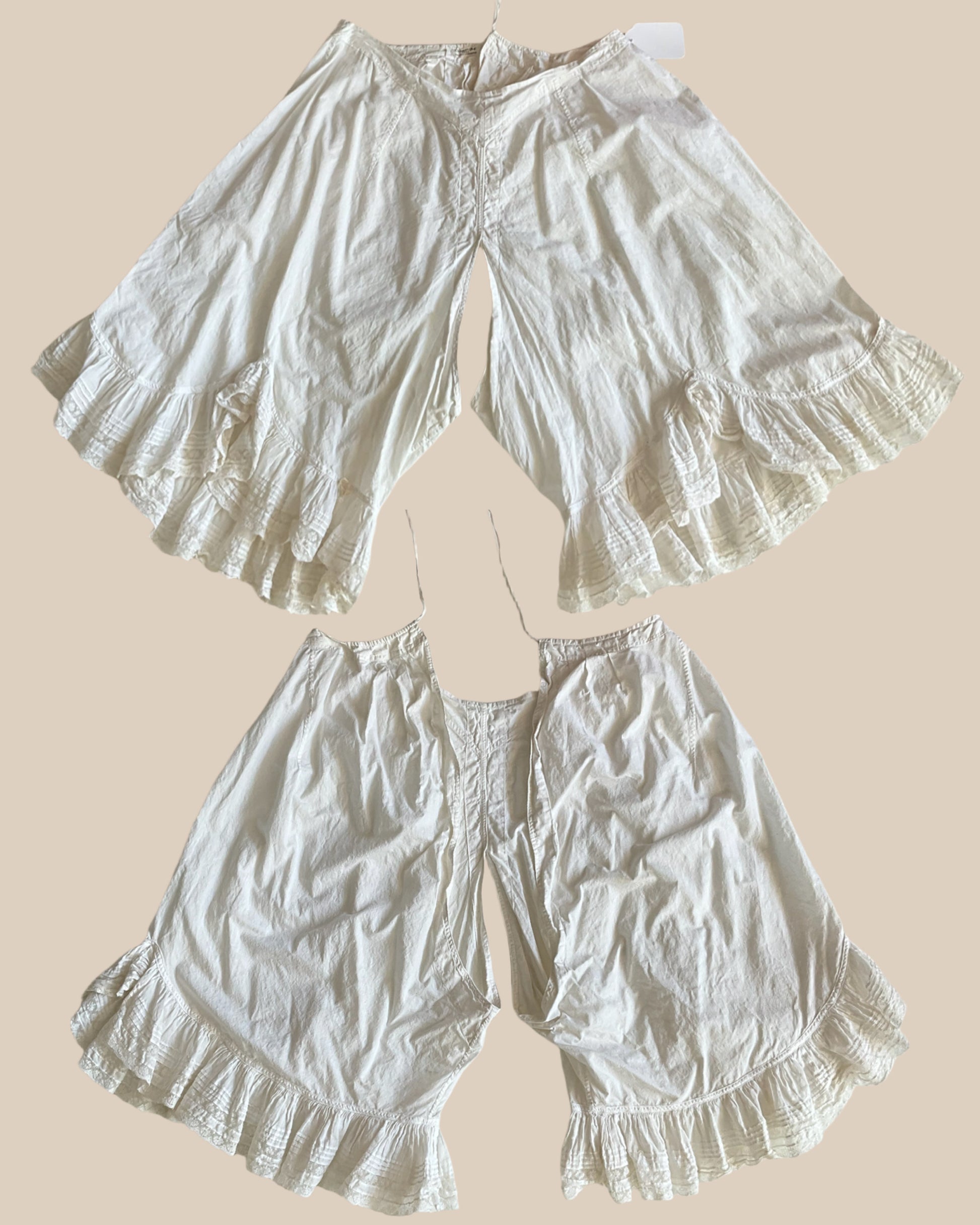 Antique Edwardian White Cotton Bloomers, Medium 