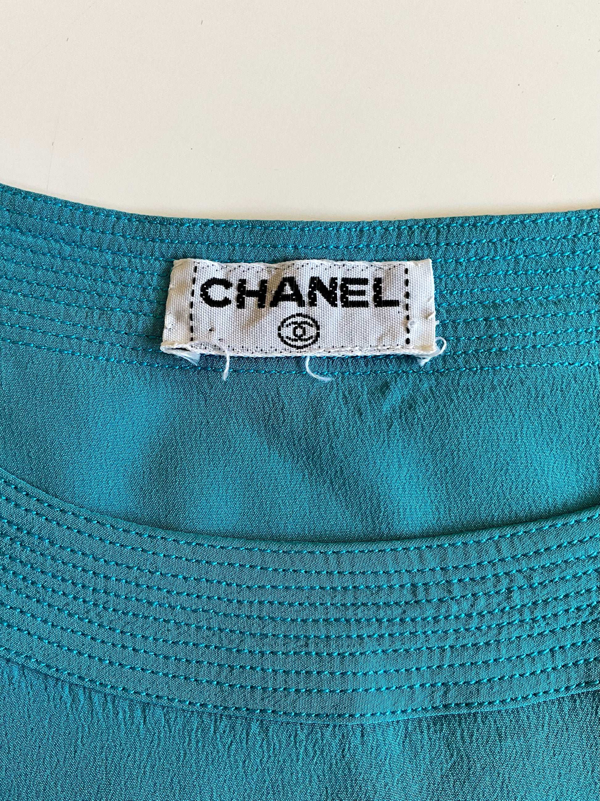 Vintage 1980s Chanel Blue Silk Tank Top, Medium 