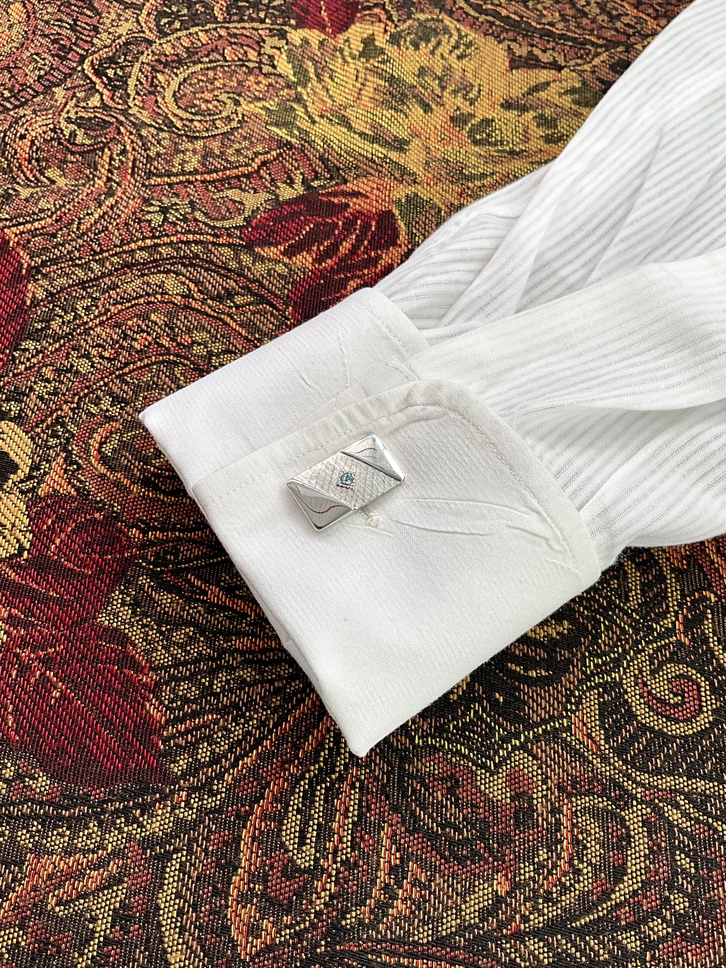 Vintage 1960s Sarah Coventry Silver Rhinestone Cufflink and Tie Clip Set 