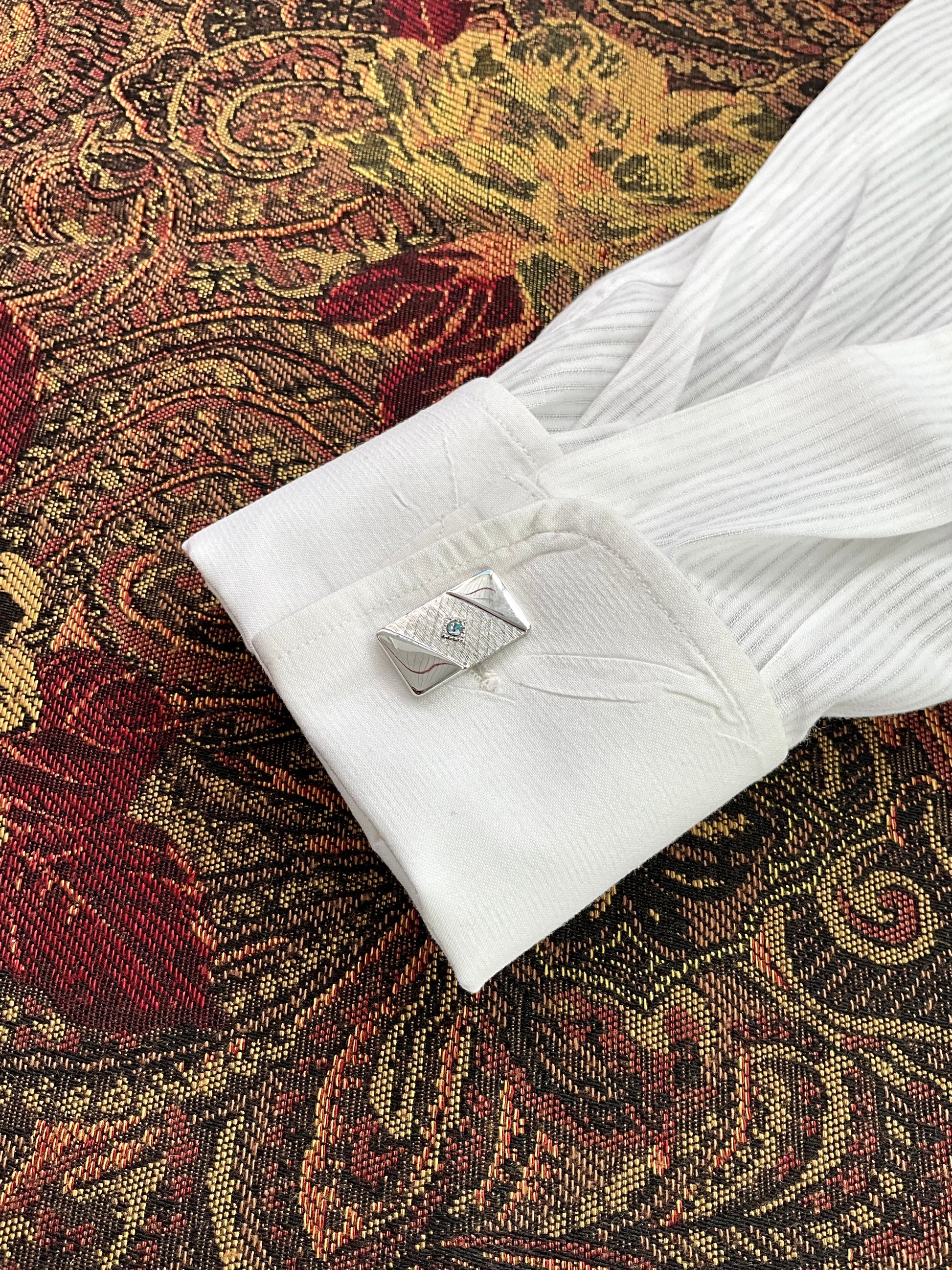 Vintage 1960s Sarah Coventry Silver Rhinestone Cufflink and Tie Clip Set 