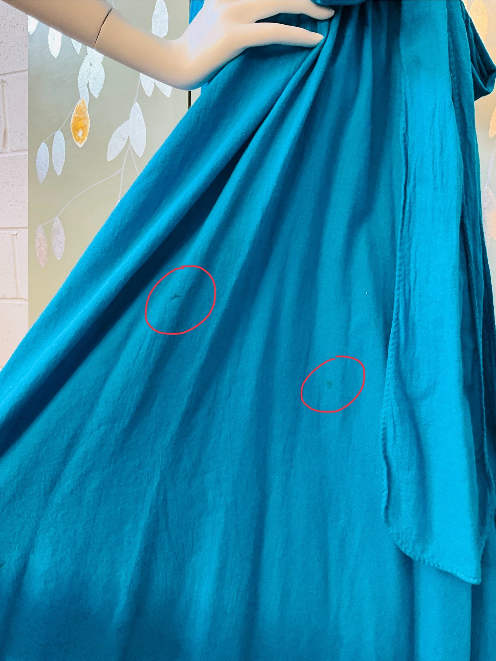 Vintage 1980s Blue Cotton Tank Top Maxi Dress, Made in USA, M/L