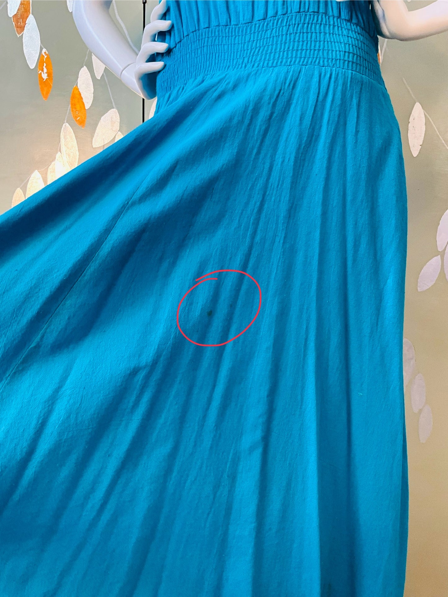 Vintage 1980s Blue Cotton Tank Top Maxi Dress, Made in USA, M/L