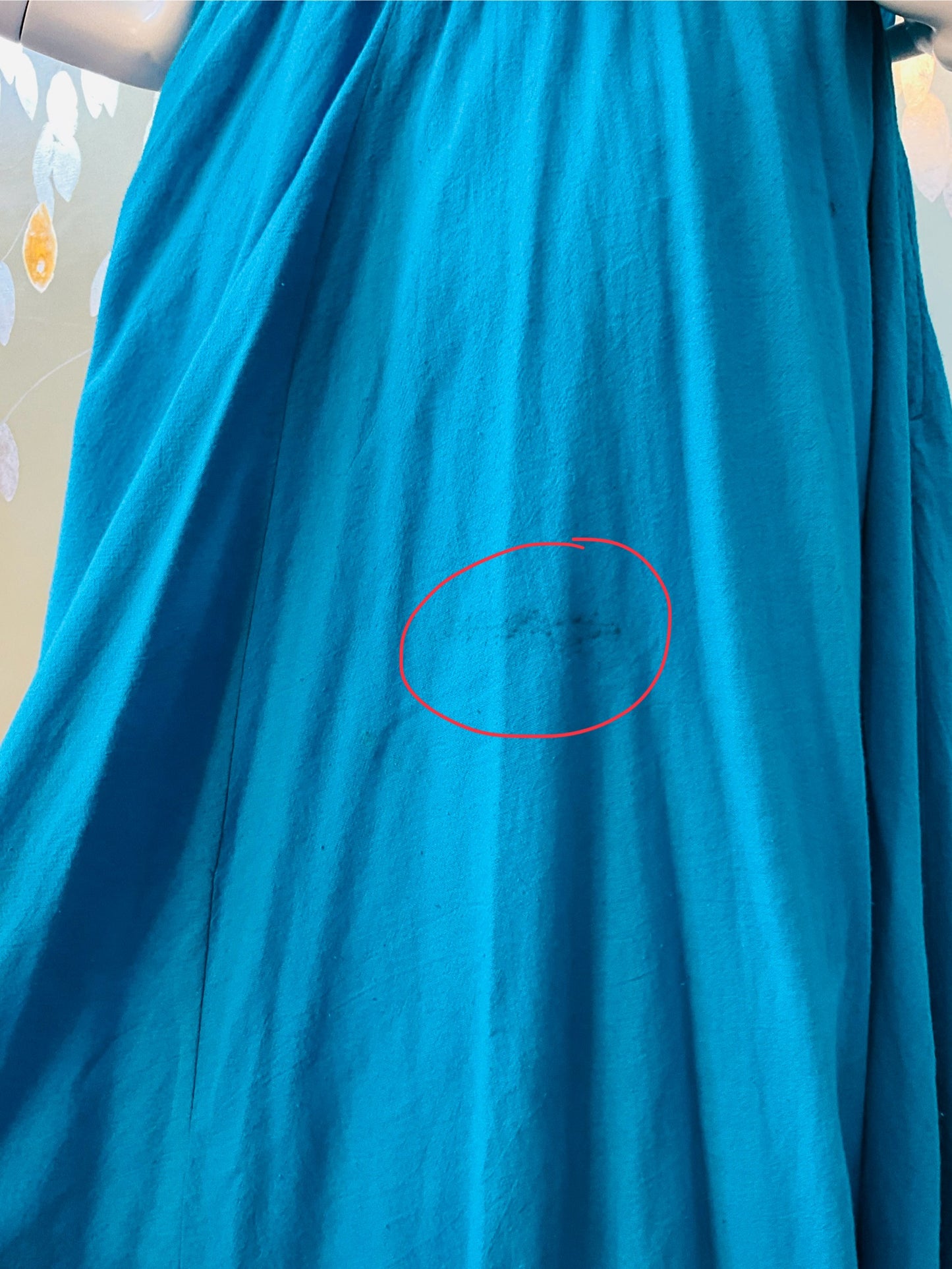 Vintage 1980s Blue Cotton Tank Top Maxi Dress, Made in USA, M/L