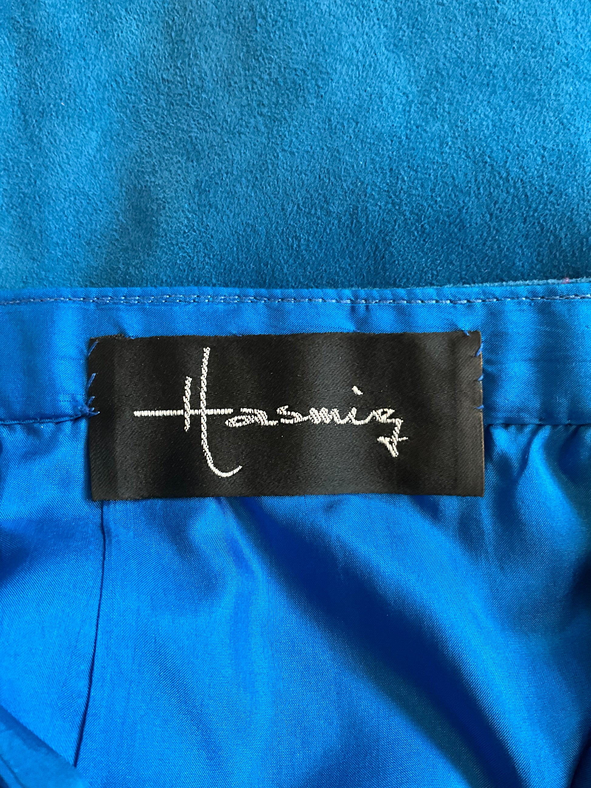 Vintage 1980s Blue Suede Embellished Peplum Skirt Suit, Medium 