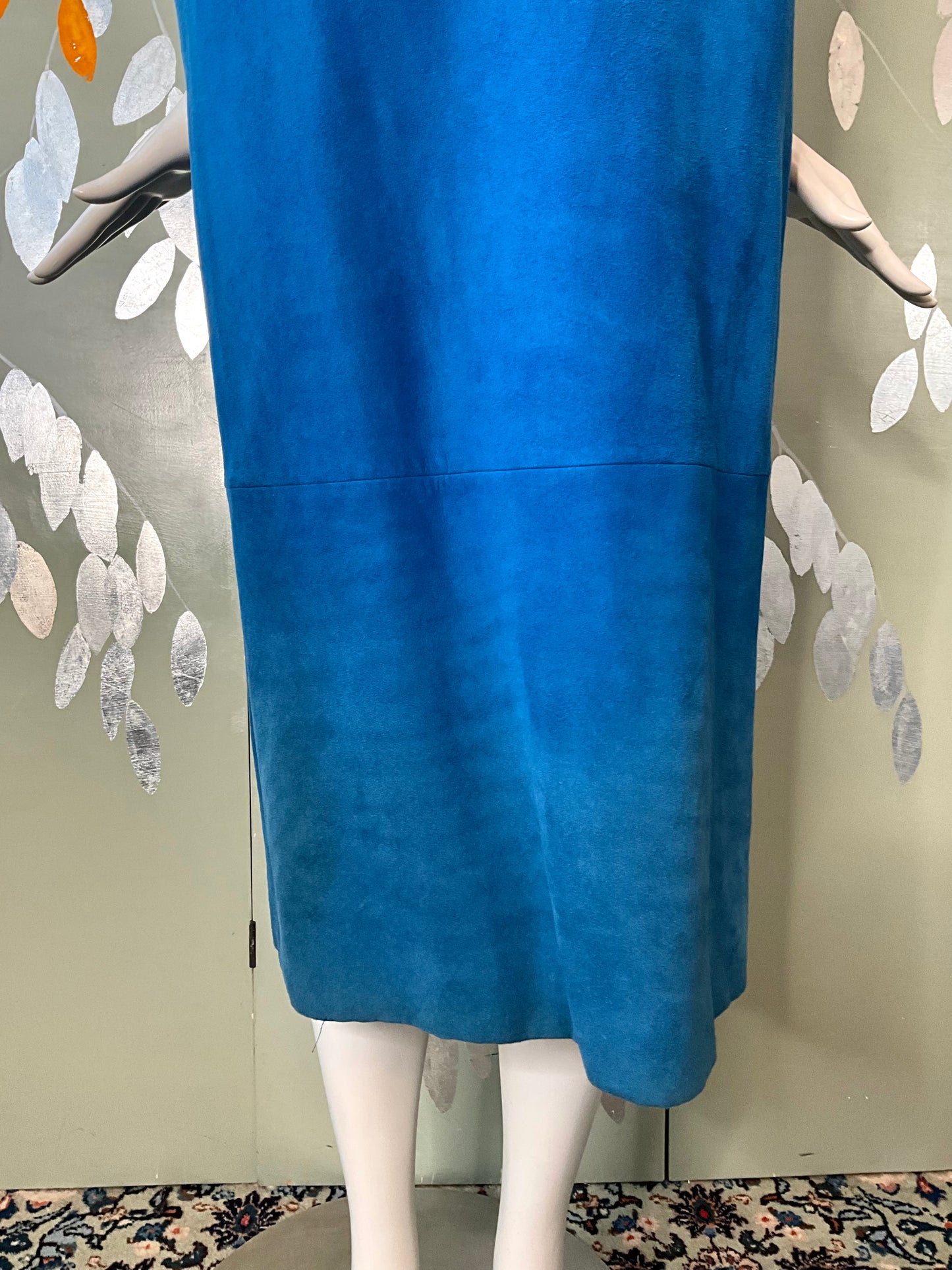 Vintage 1980s Blue Suede Embellished Peplum Skirt Suit, Medium 