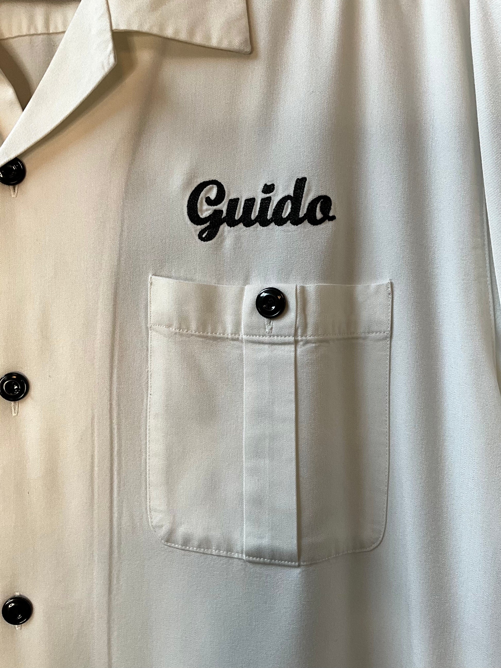 ウェア・シャツ 50S VINTAGE JUSTAMERE BOWLING SHIRT XL Vintage 1950s-Style Lucky Brand White Short Sleeve Bowling Shirt