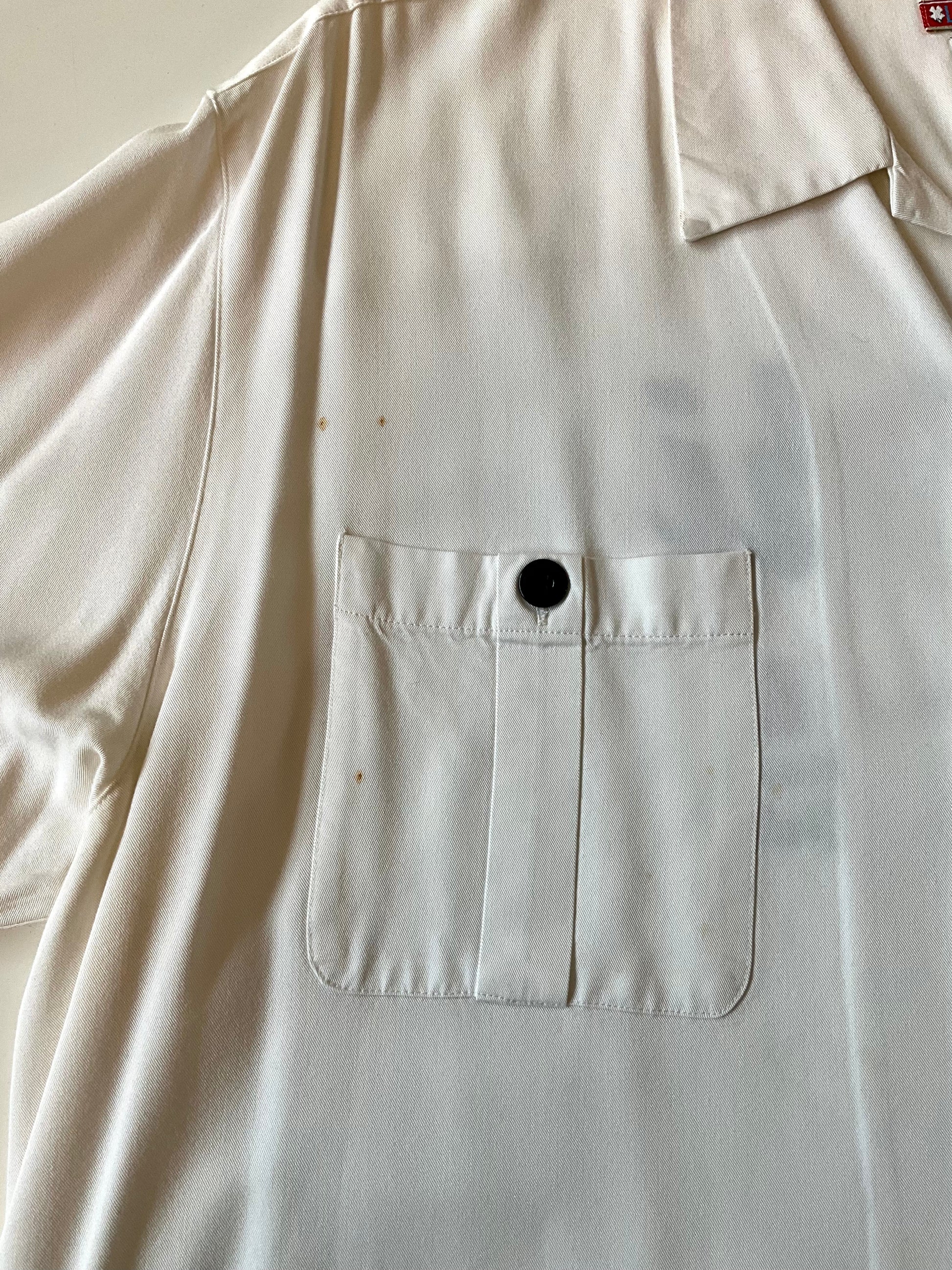 Vintage 1950s-Style Lucky Brand White Short Sleeve Bowling Shirt