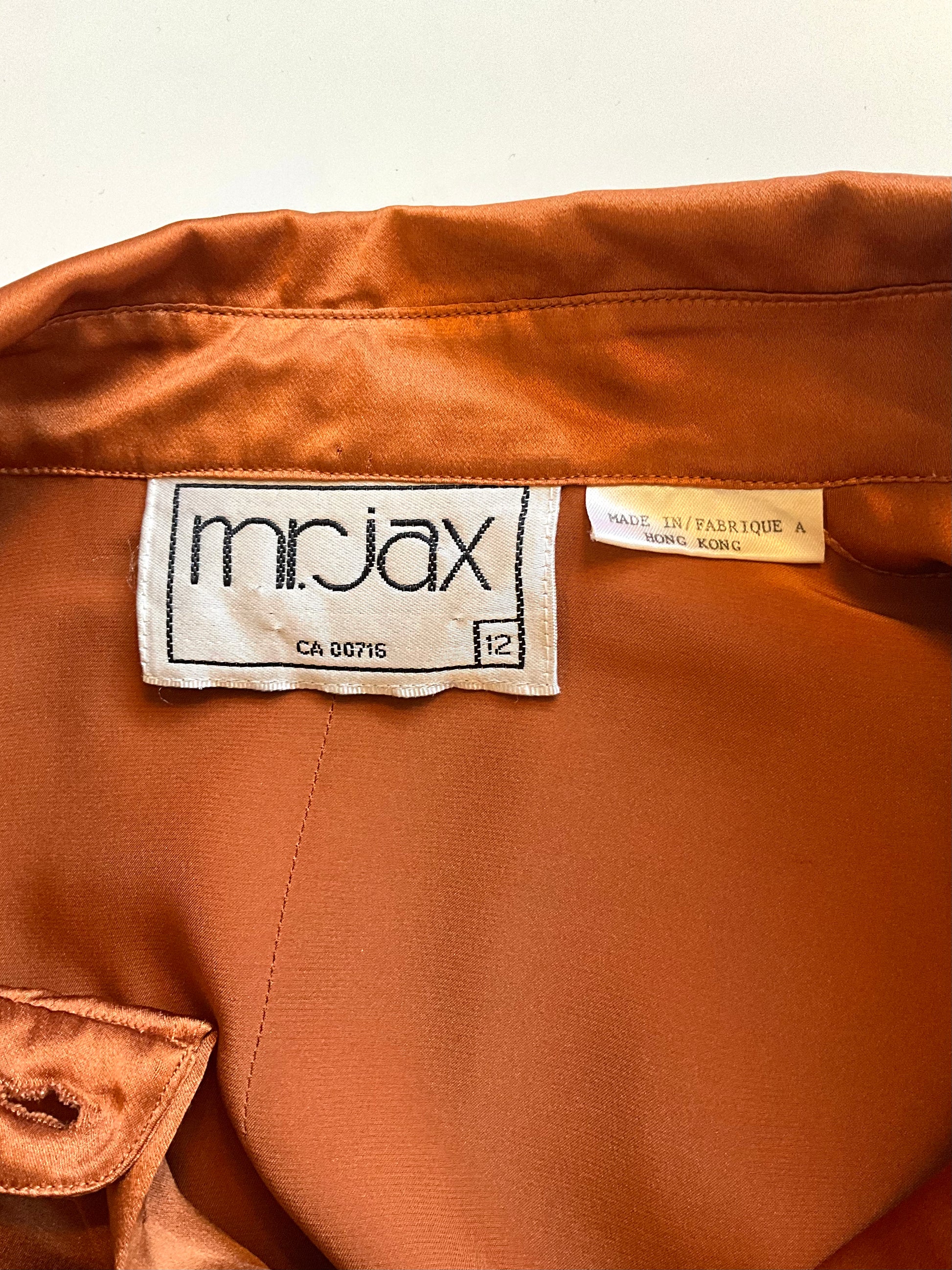 Vintage 1980s Copper Silk Satin Pleated Blouse, Large 