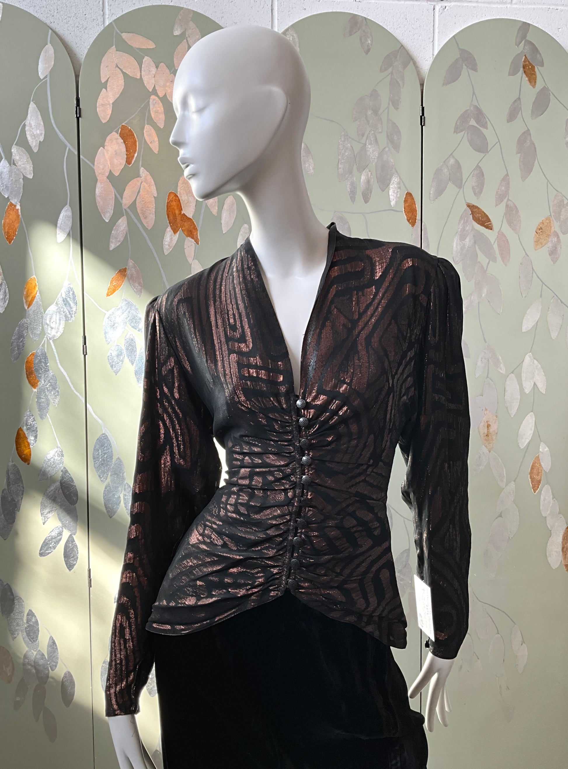 Vintage 1990s Bronze and Black Metallic Evening Blouse, Medium