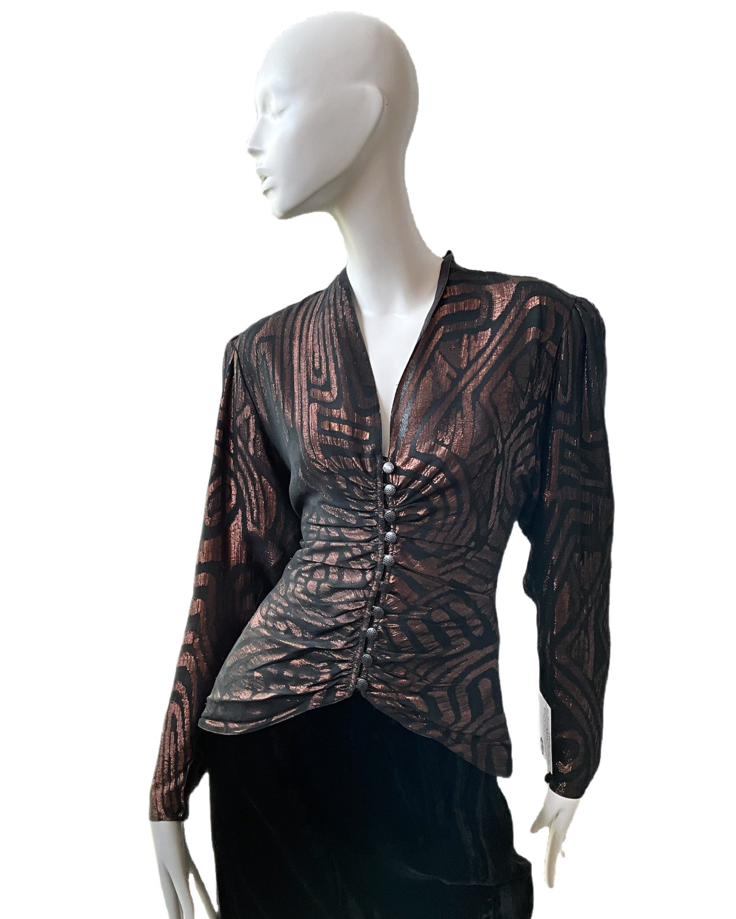 Vintage 1990s Bronze and Black Metallic Evening Blouse, Medium