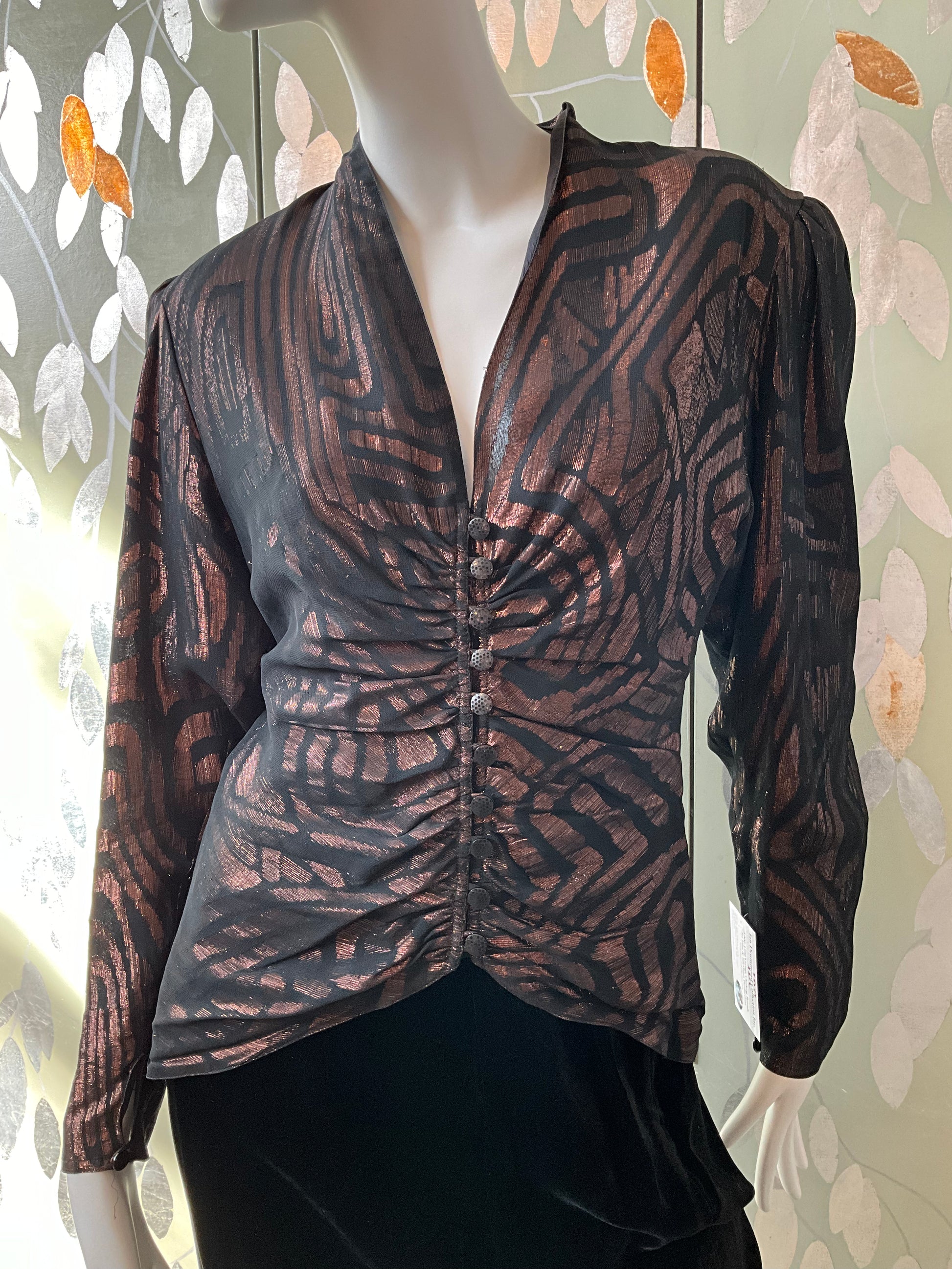 Vintage 1990s Bronze and Black Metallic Evening Blouse, Medium