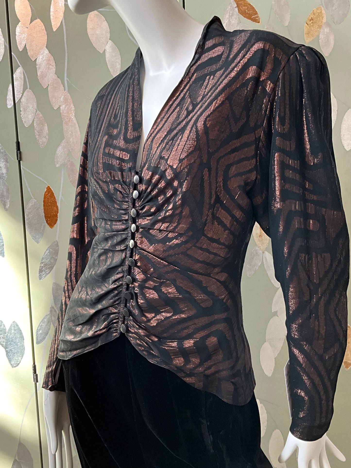 Vintage 1990s Bronze and Black Metallic Evening Blouse, Medium