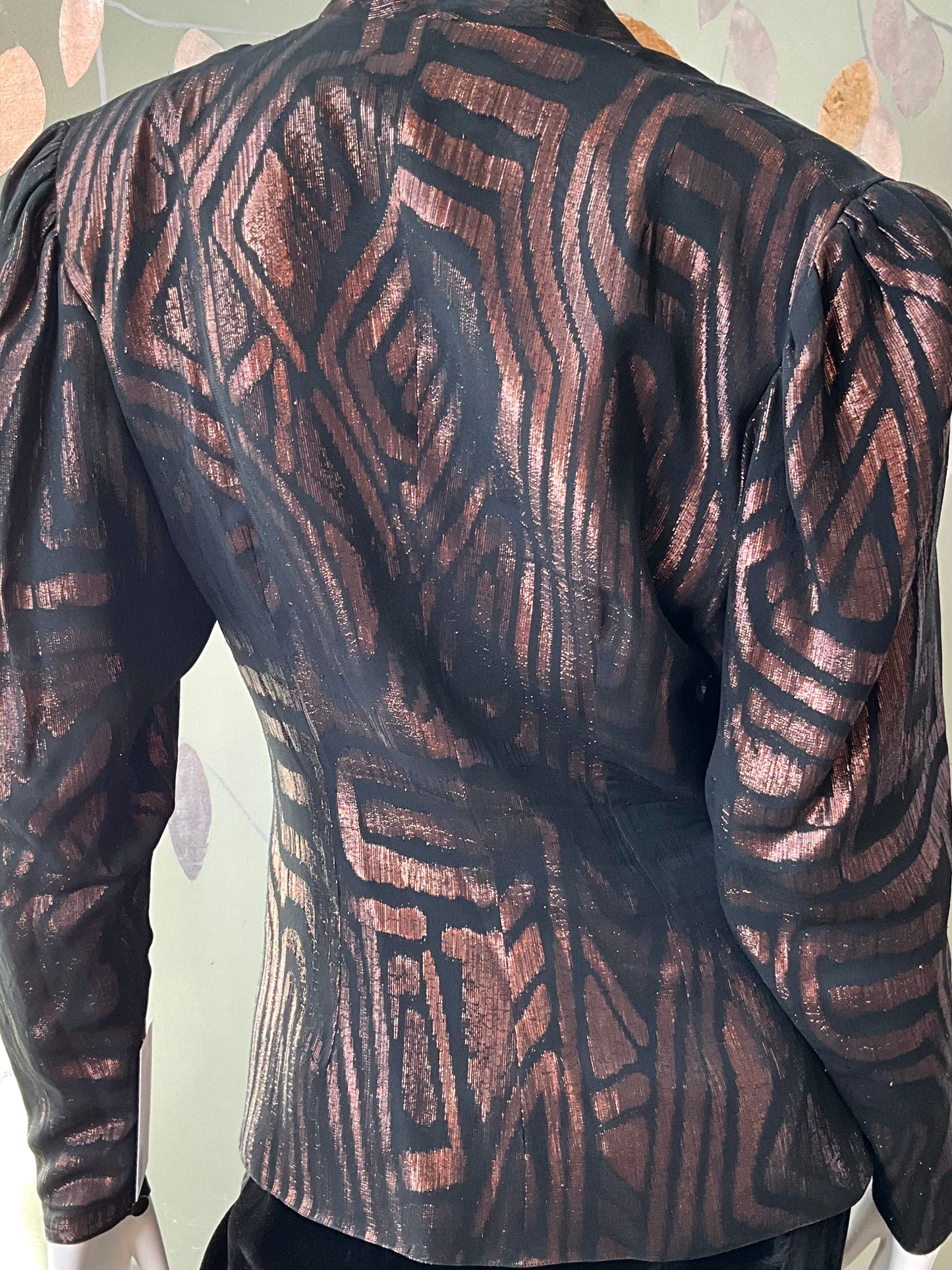 Vintage 1990s Bronze and Black Metallic Evening Blouse, Medium