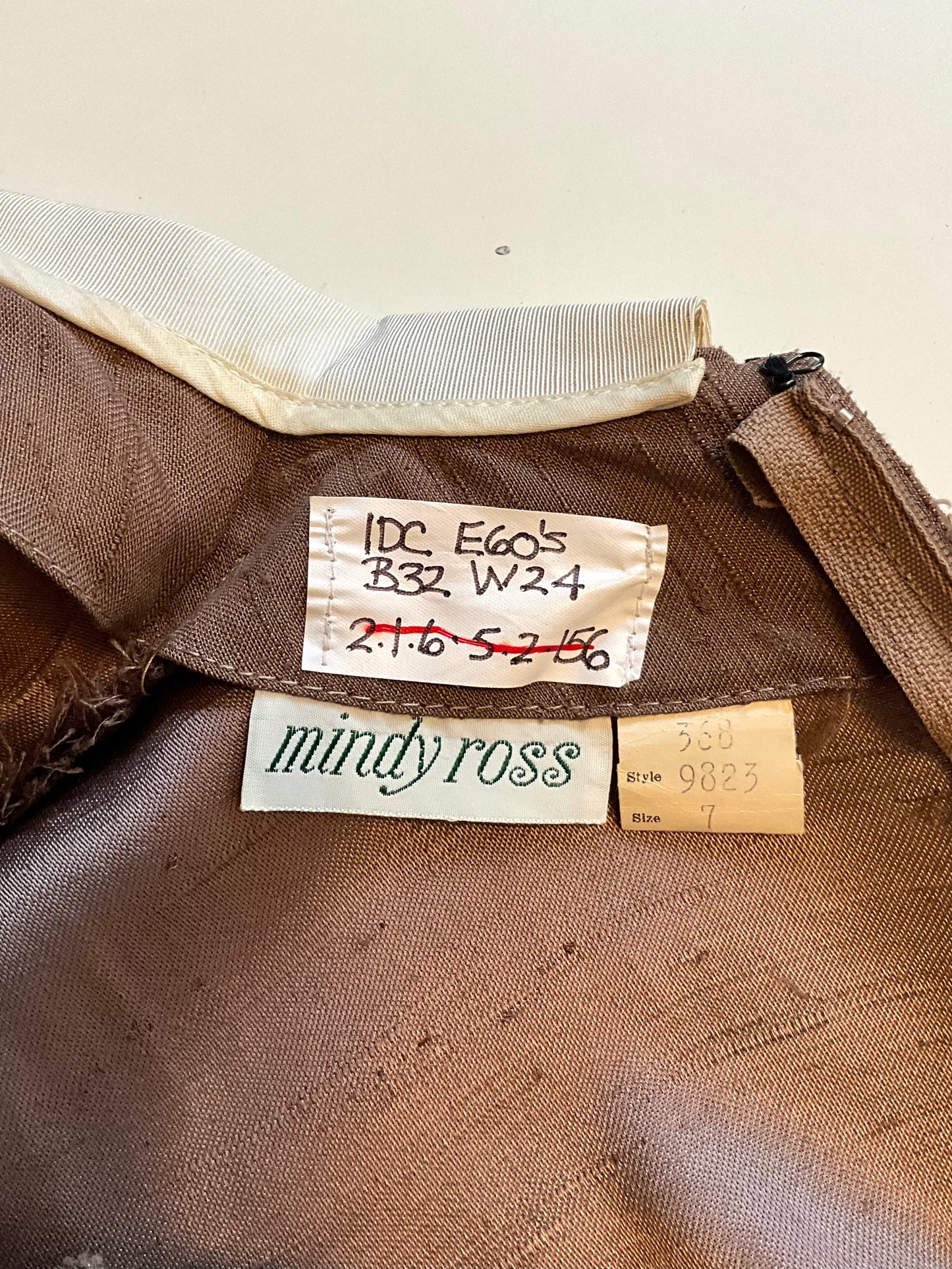 Vintage 1960s Brown Silk Day Dress with White Collar, XS