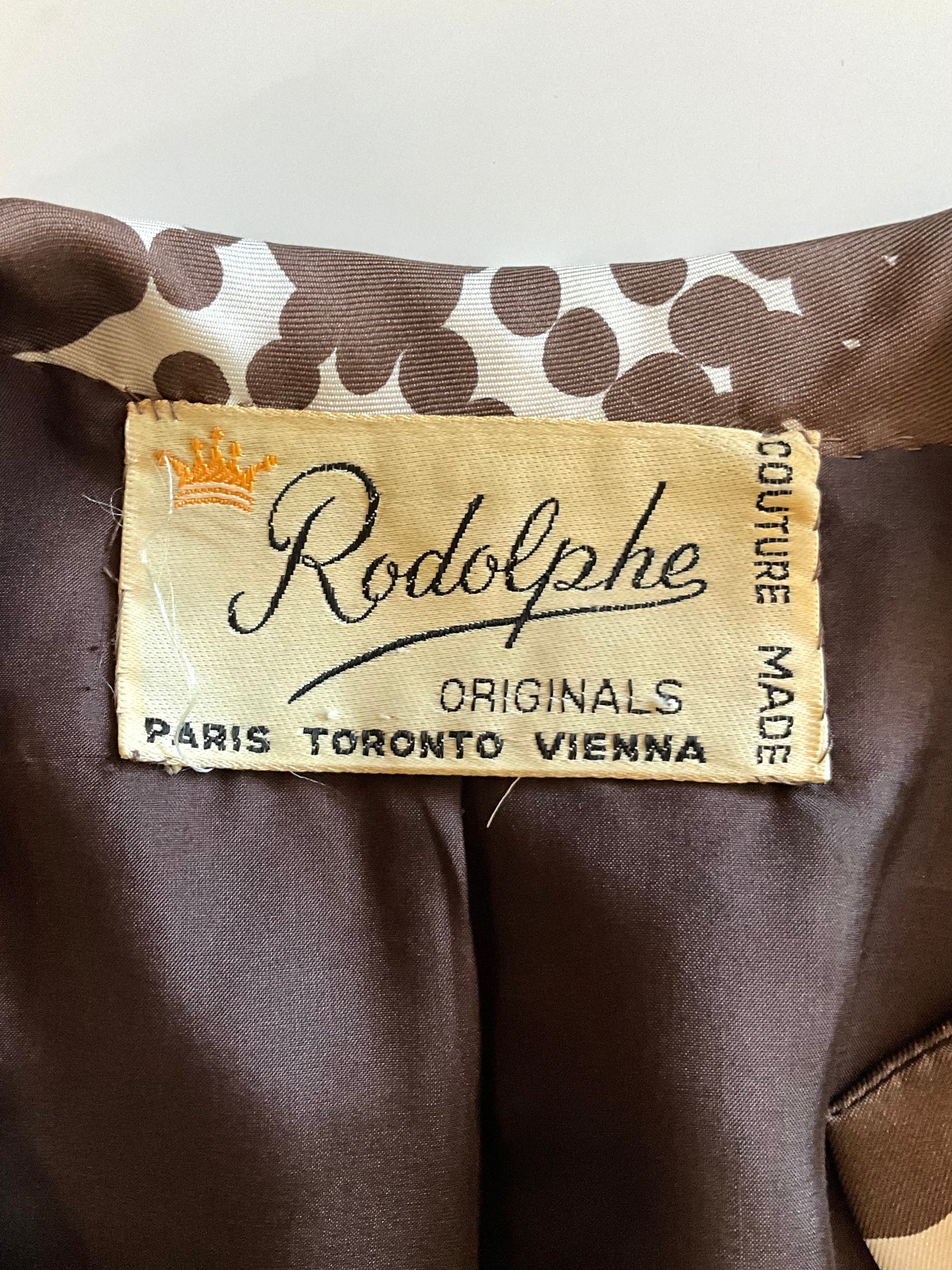 Vintage 1960s Brown Cream Silk Polka Dot Cropped Jacket, Small