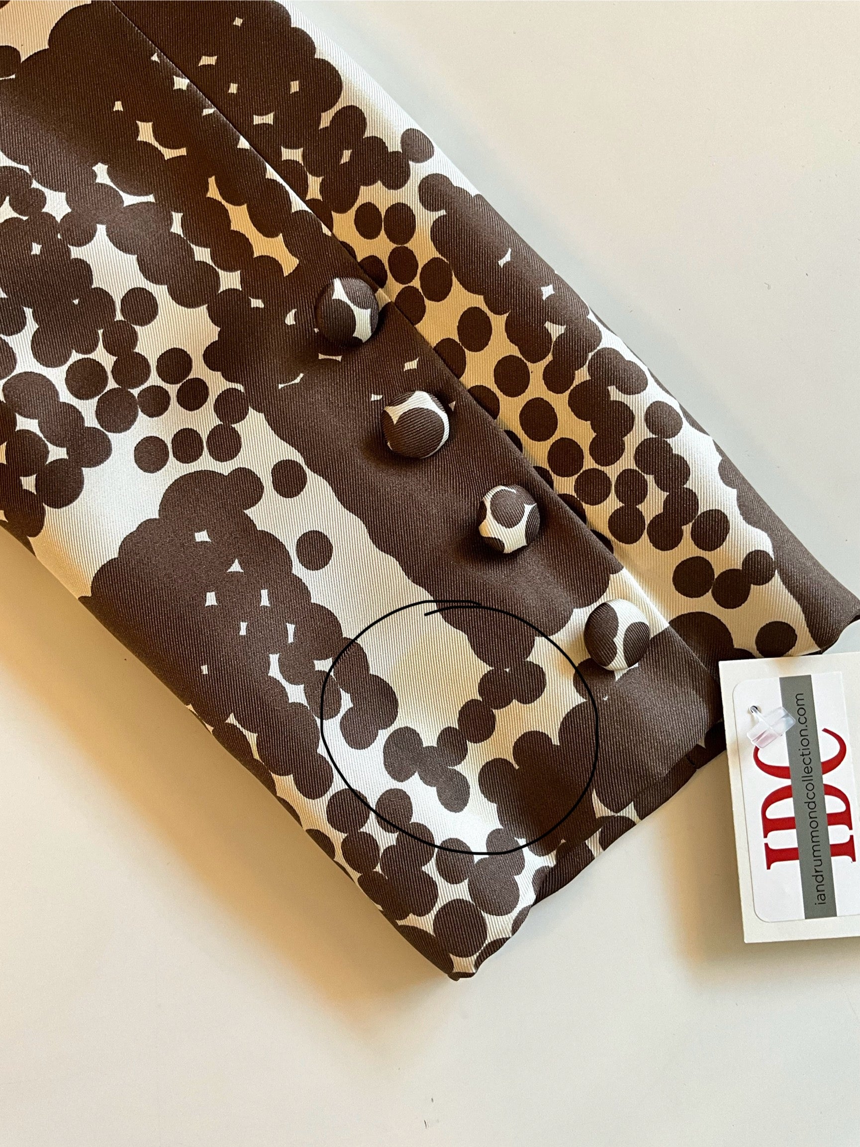 Vintage 1960s Brown Cream Silk Polka Dot Cropped Jacket, Small