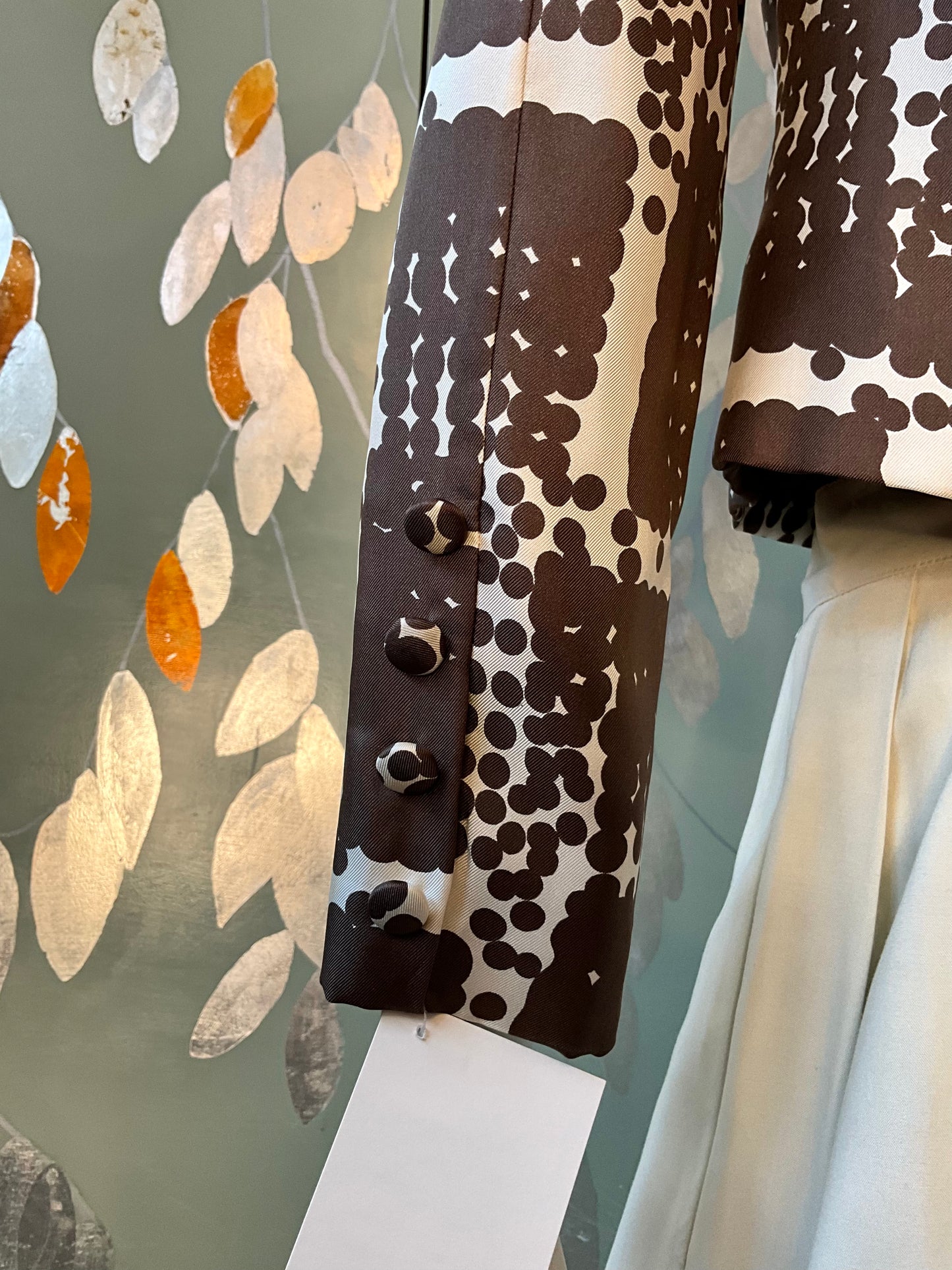 Vintage 1960s Brown Cream Silk Polka Dot Cropped Jacket, Small