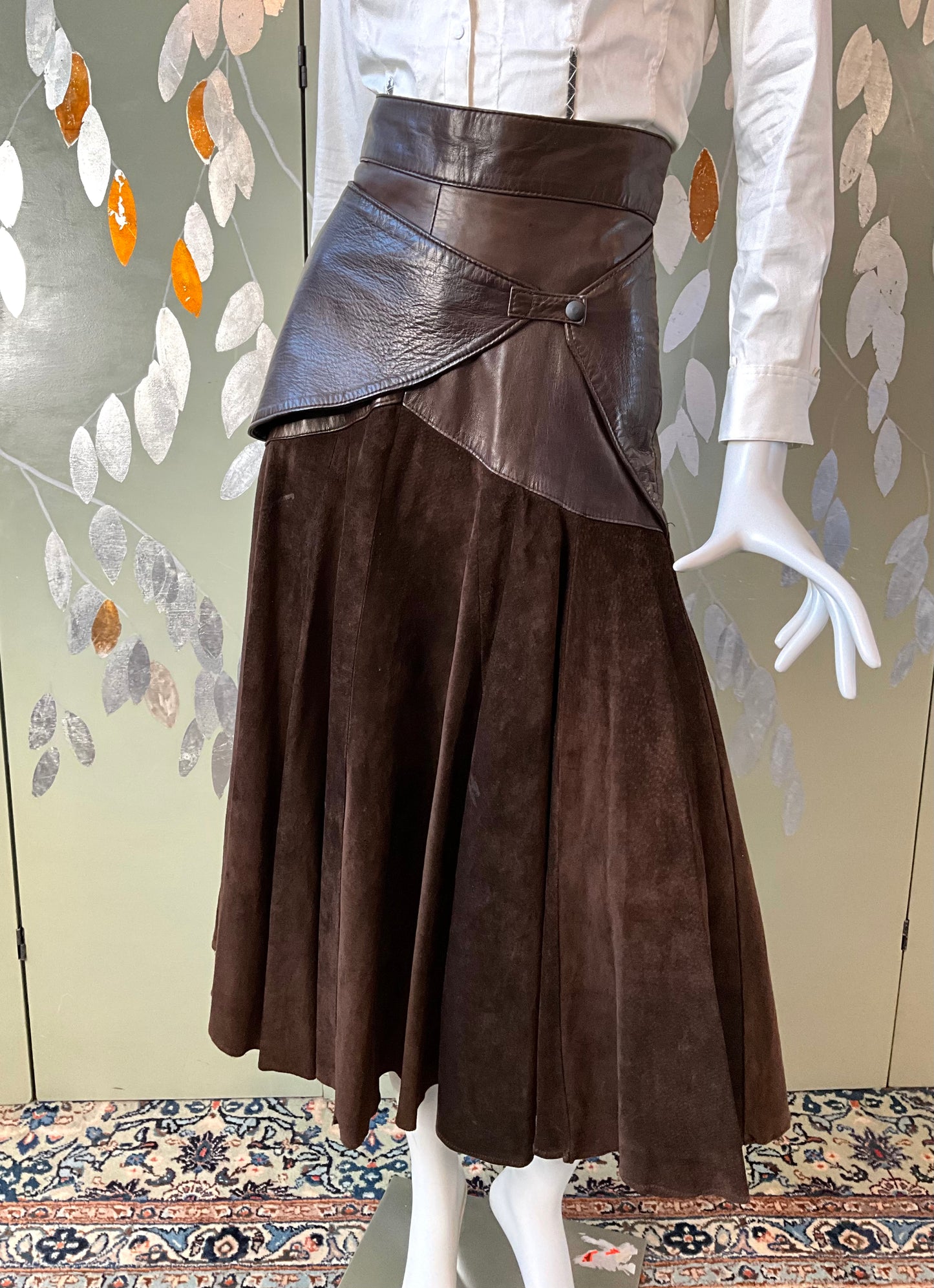 Vintage 1980s Brown Suede Leather Maxi Skirt, Medium