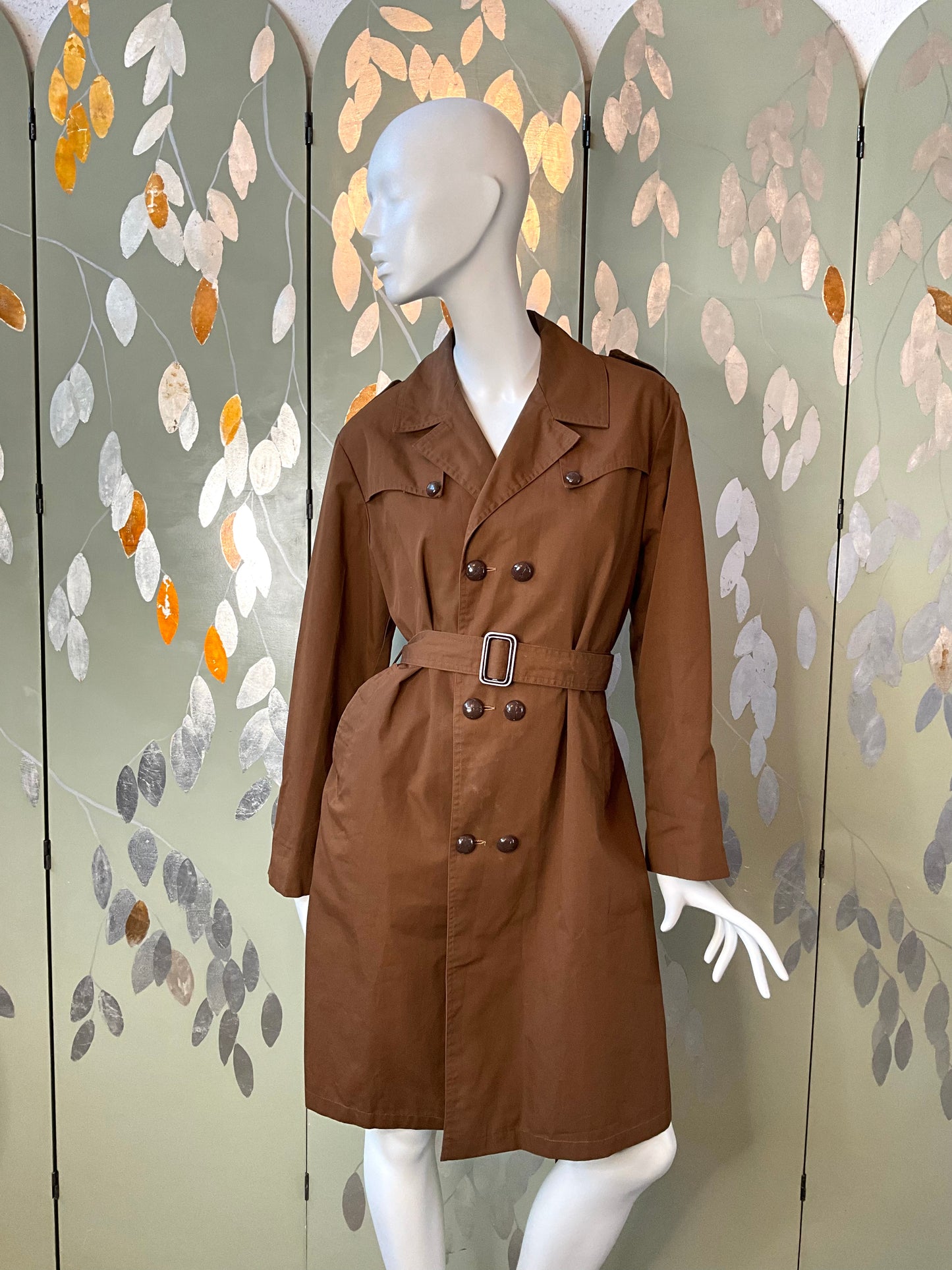 Vintage 1970s Brown Trench Mac Coat, Large 