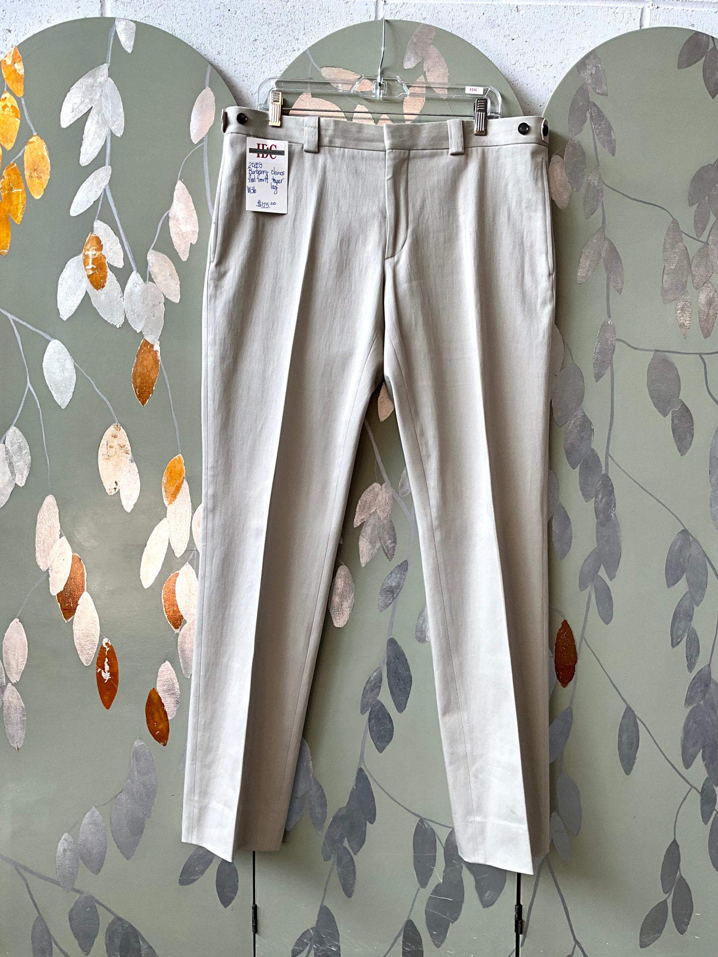 Men's Beige Burberry Flat-Front Tapered Leg Chinos, W36