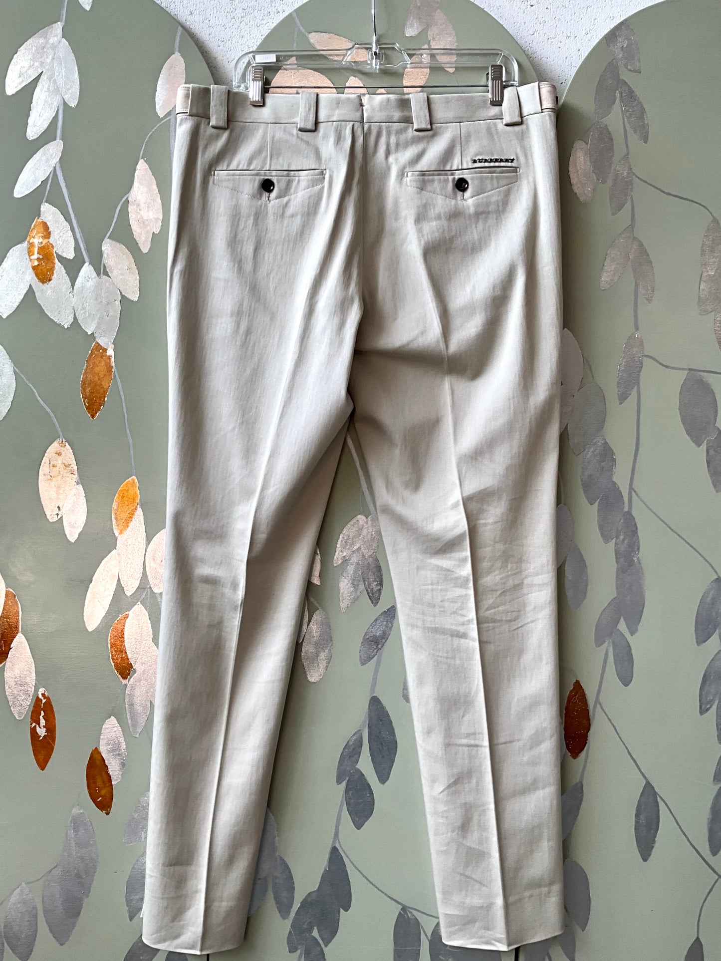 Men's Beige Burberry Flat-Front Tapered Leg Chinos, W36