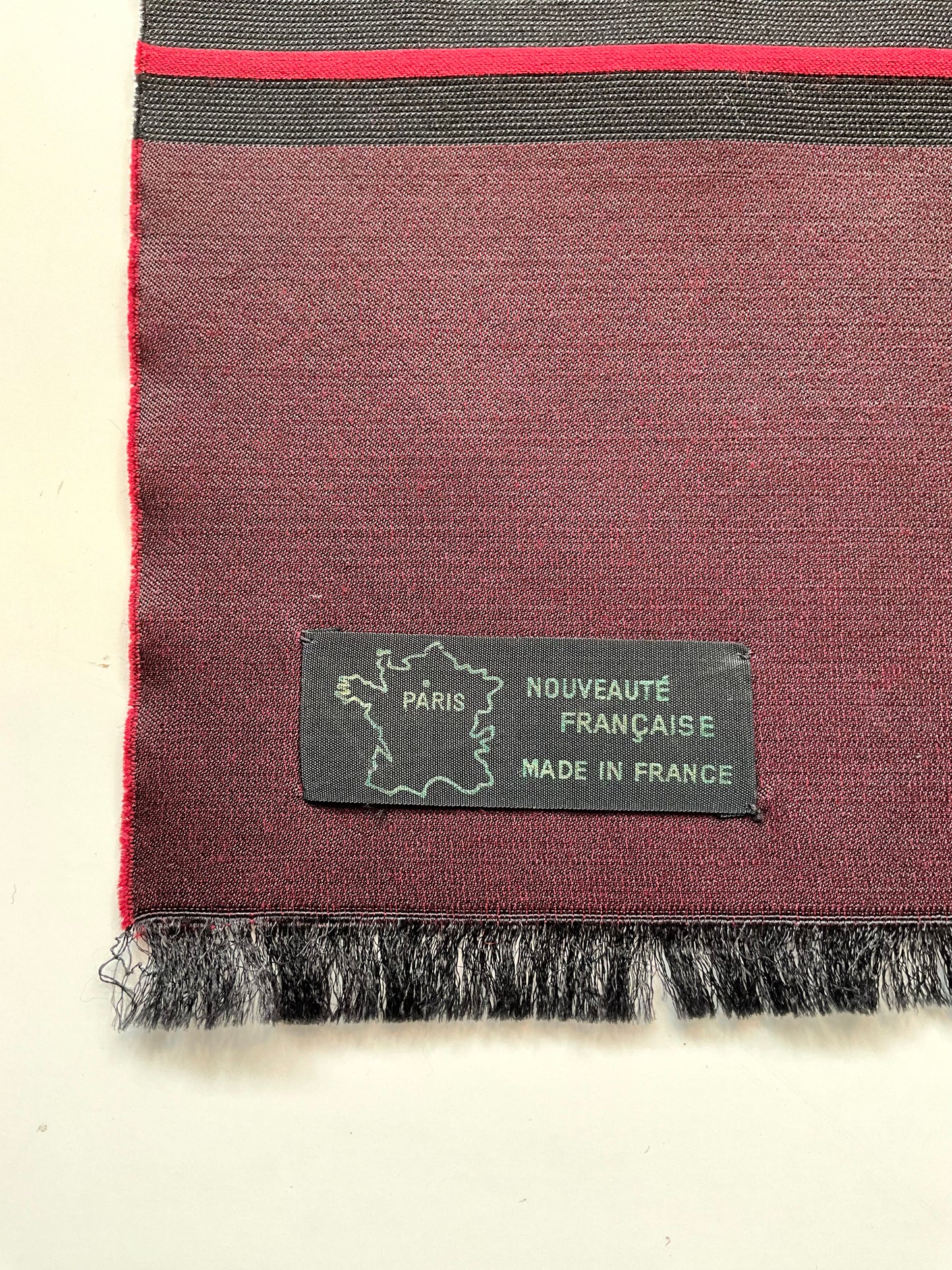 Vintage Burgundy and Grey Stripe Scarf, Made in France 