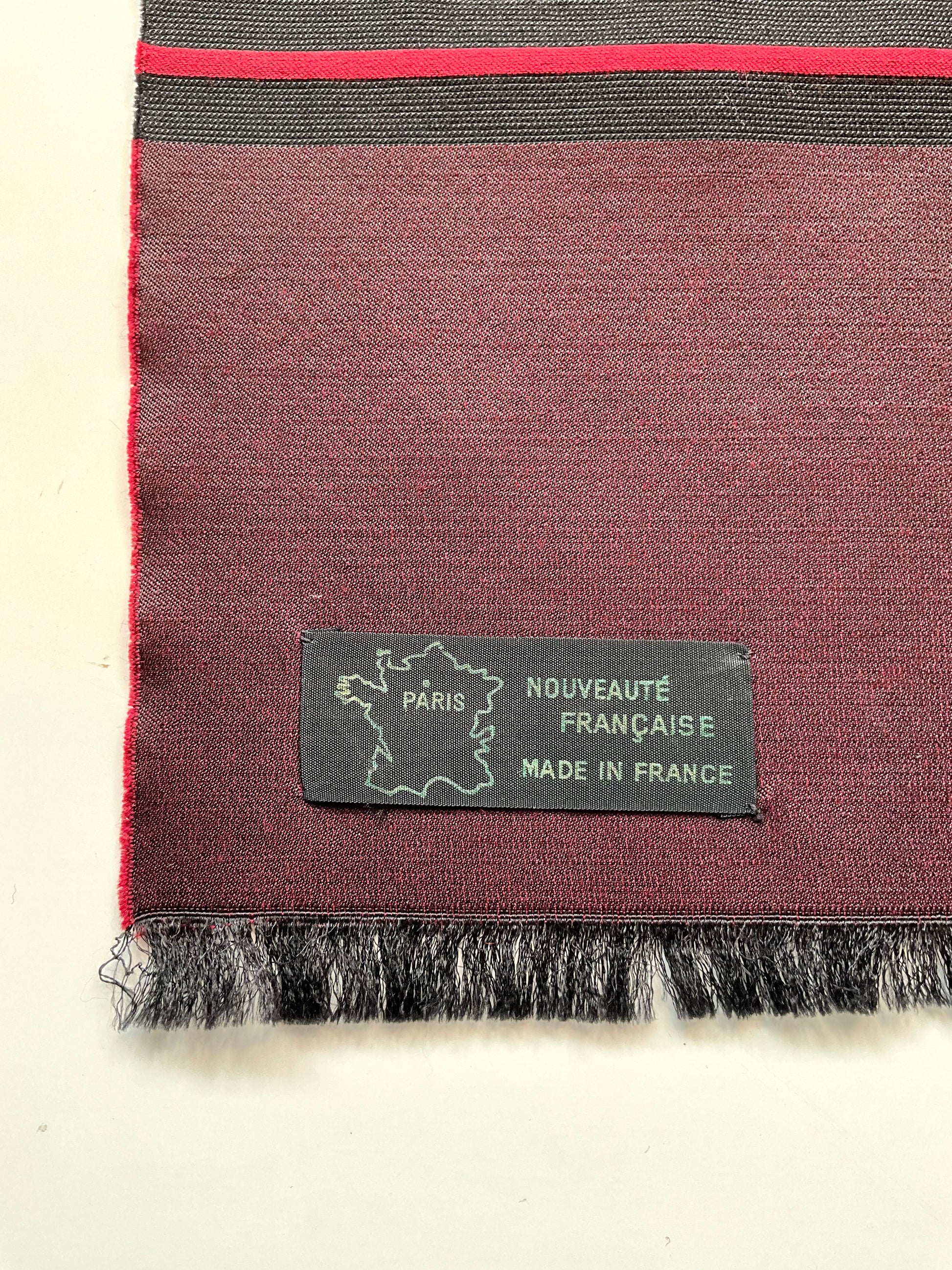 Vintage Burgundy and Grey Stripe Scarf, Made in France 