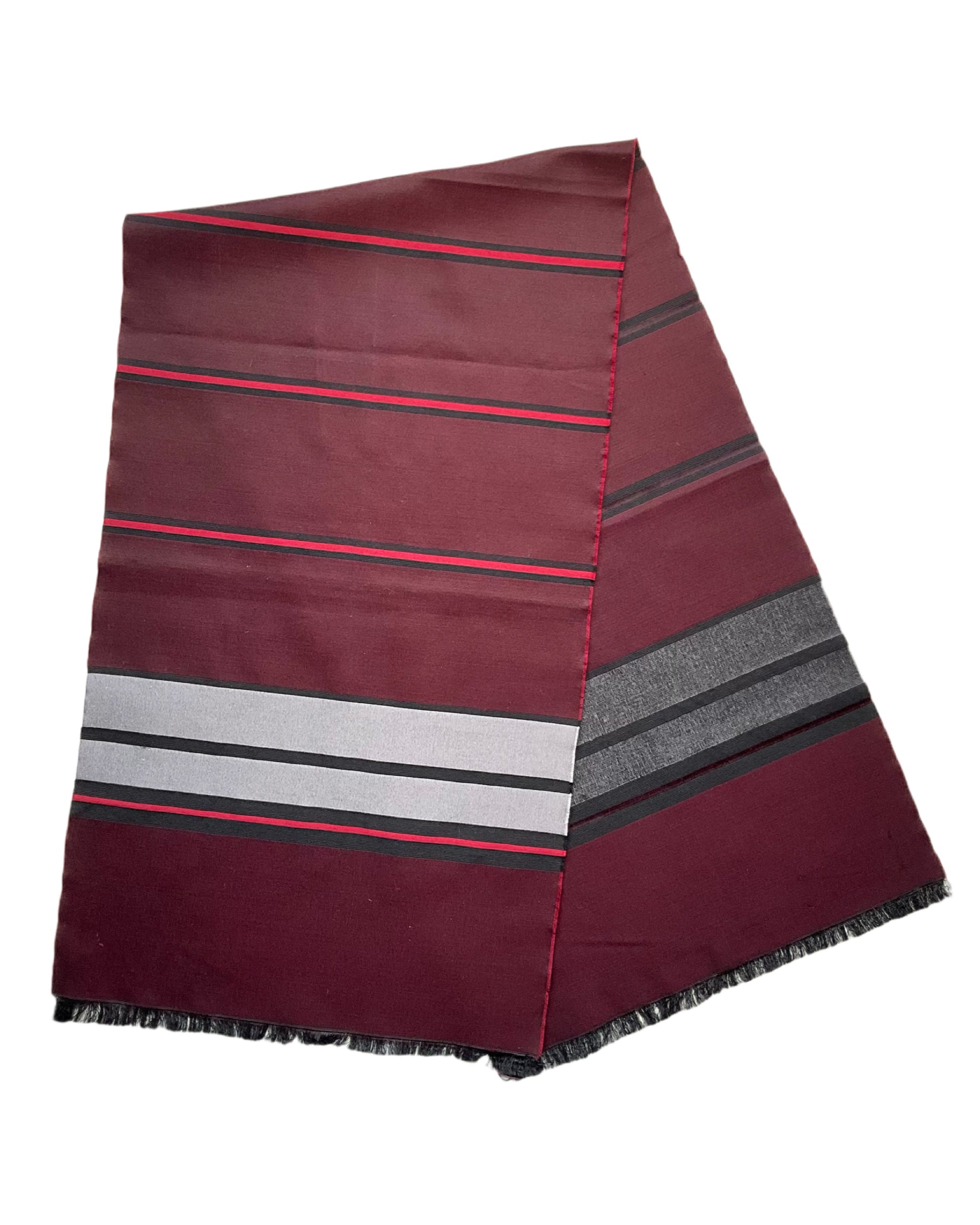 Vintage Burgundy and Grey Stripe Scarf, Made in France 