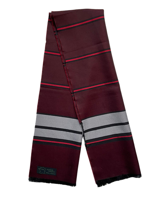 Vintage Burgundy and Grey Stripe Scarf, Made in France 