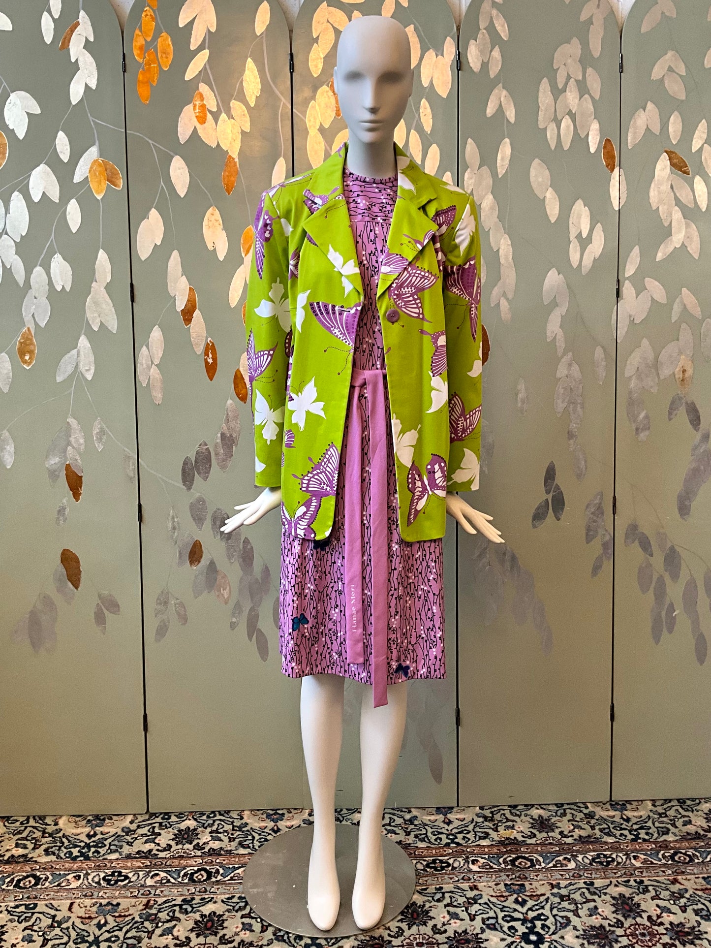 Vintage 1990s Harvé Benard Green Butterfly Print Cotton Blazer, XL