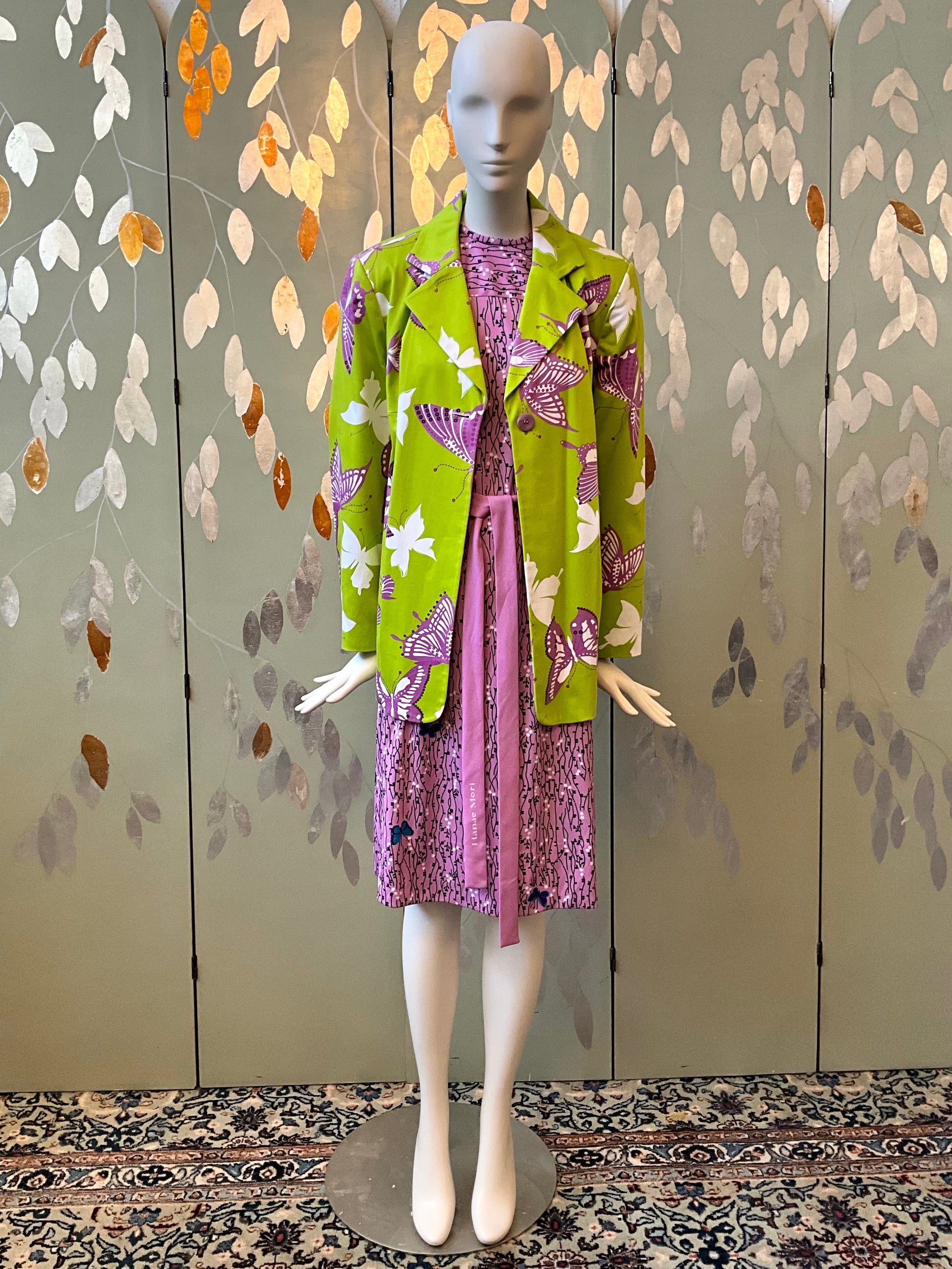 Vintage 1990s Harvé Benard Green Butterfly Print Cotton Blazer, XL