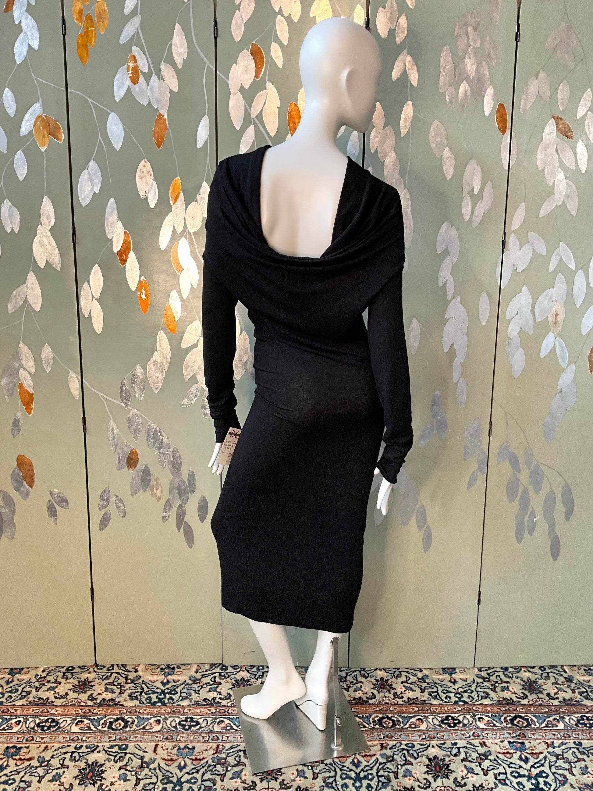 Vintage 1990s Callaghan Black Jersey Knit Long Sleeve Bodycon Dress, Medium 