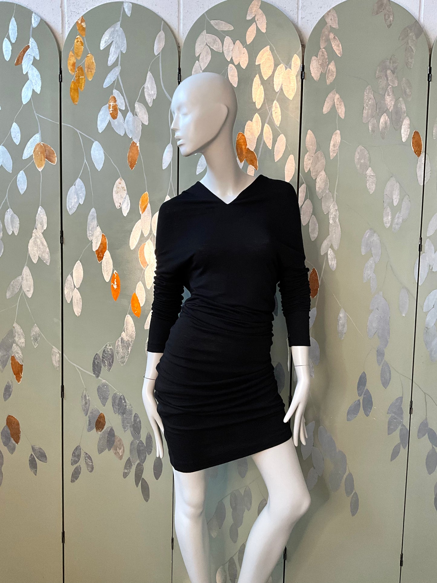 Vintage 1990s Callaghan Black Jersey Knit Long Sleeve Bodycon Dress, Medium 