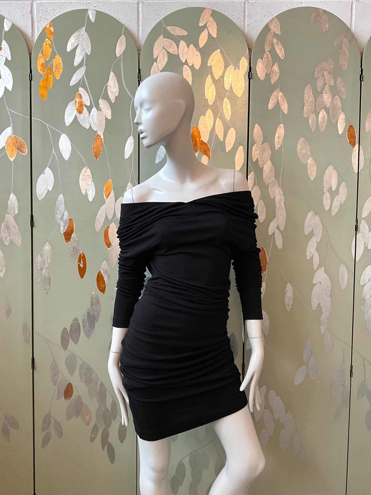 Vintage 1990s Callaghan Black Jersey Knit Long Sleeve Bodycon Dress, Medium 