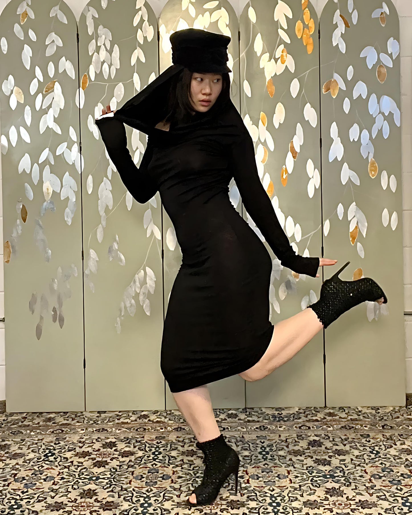 Vintage 1990s Callaghan Black Jersey Knit Long Sleeve Bodycon Dress, Medium 