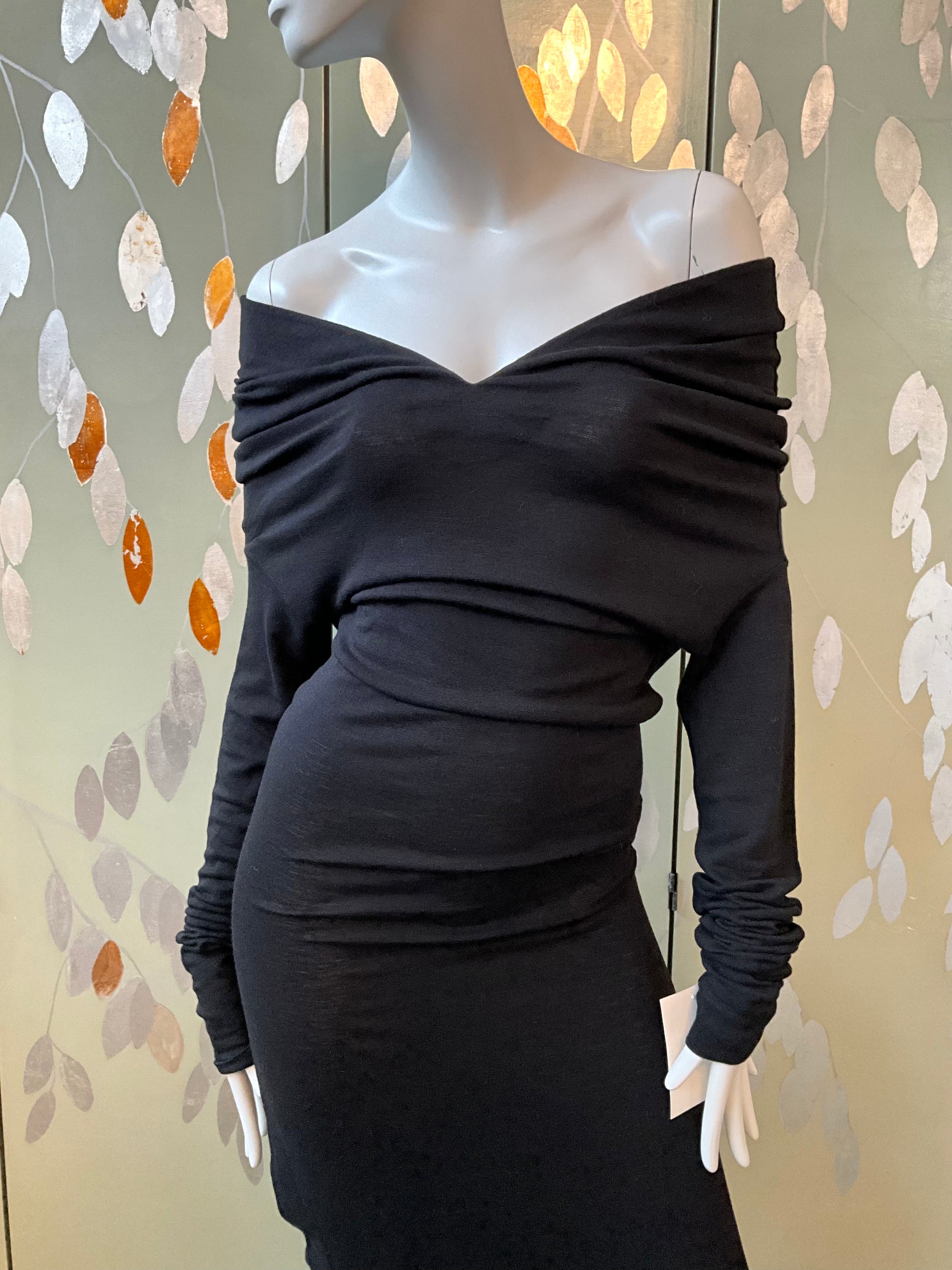 Vintage 1990s Callaghan Black Jersey Knit Long Sleeve Bodycon Dress, Medium 