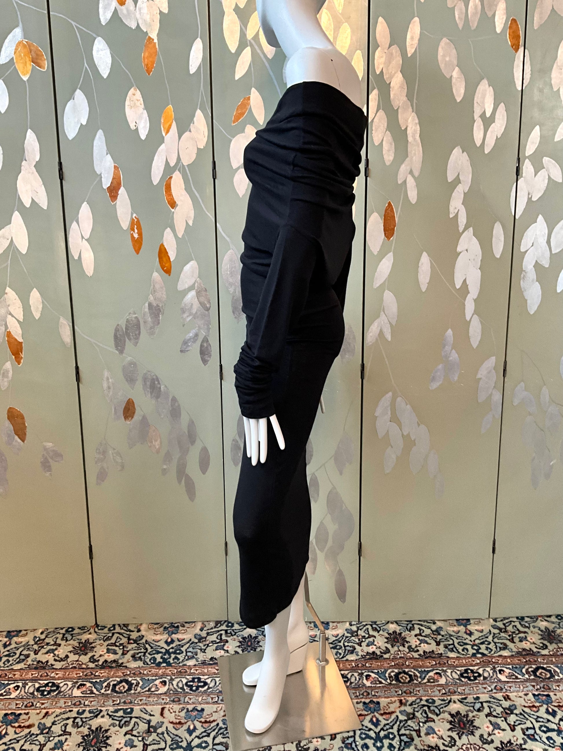 Vintage 1990s Callaghan Black Jersey Knit Long Sleeve Bodycon Dress, Medium 
