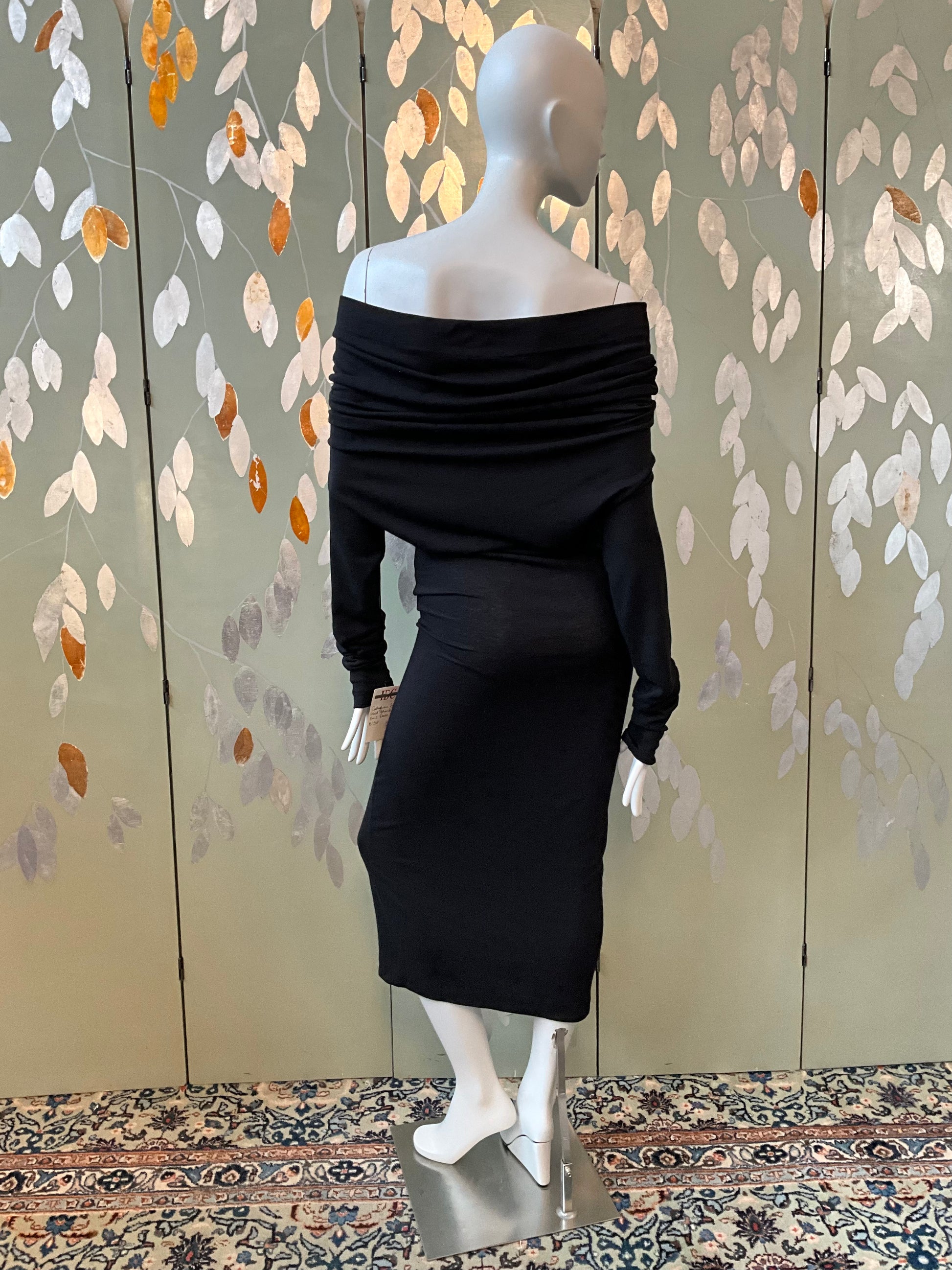 Vintage 1990s Callaghan Black Jersey Knit Long Sleeve Bodycon Dress, Medium 