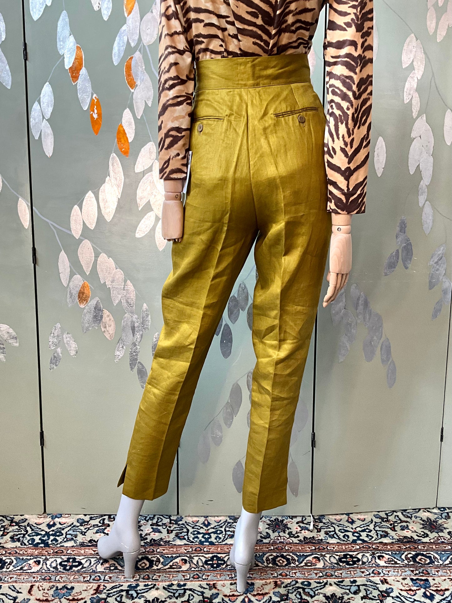 Vintage 1980s Callaghan Green Linen Tapered Pants, W26