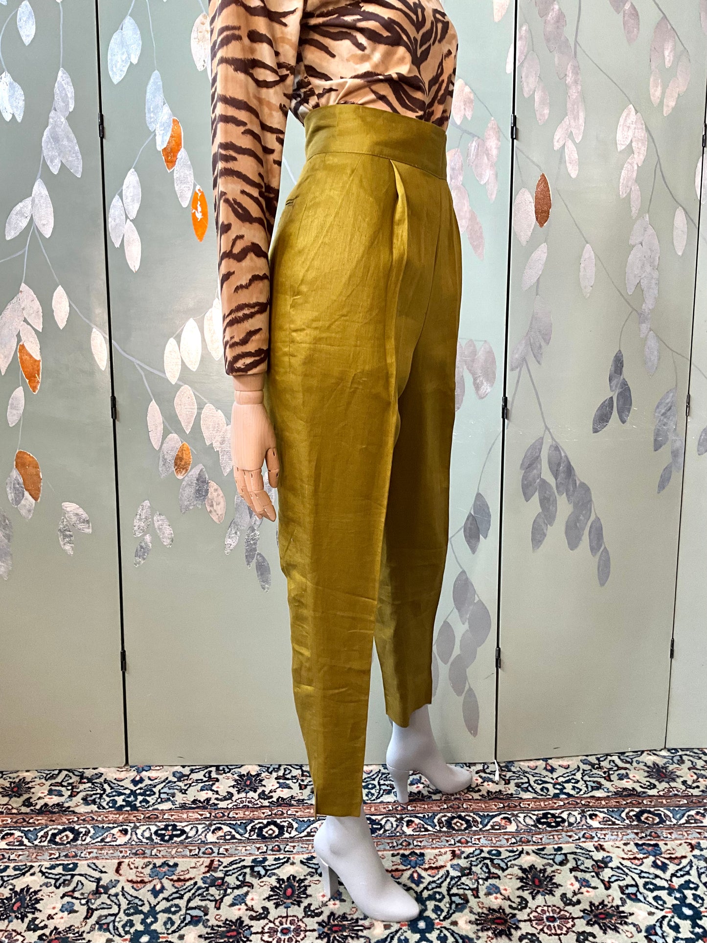 Vintage 1980s Callaghan Green Linen Tapered Pants, W26