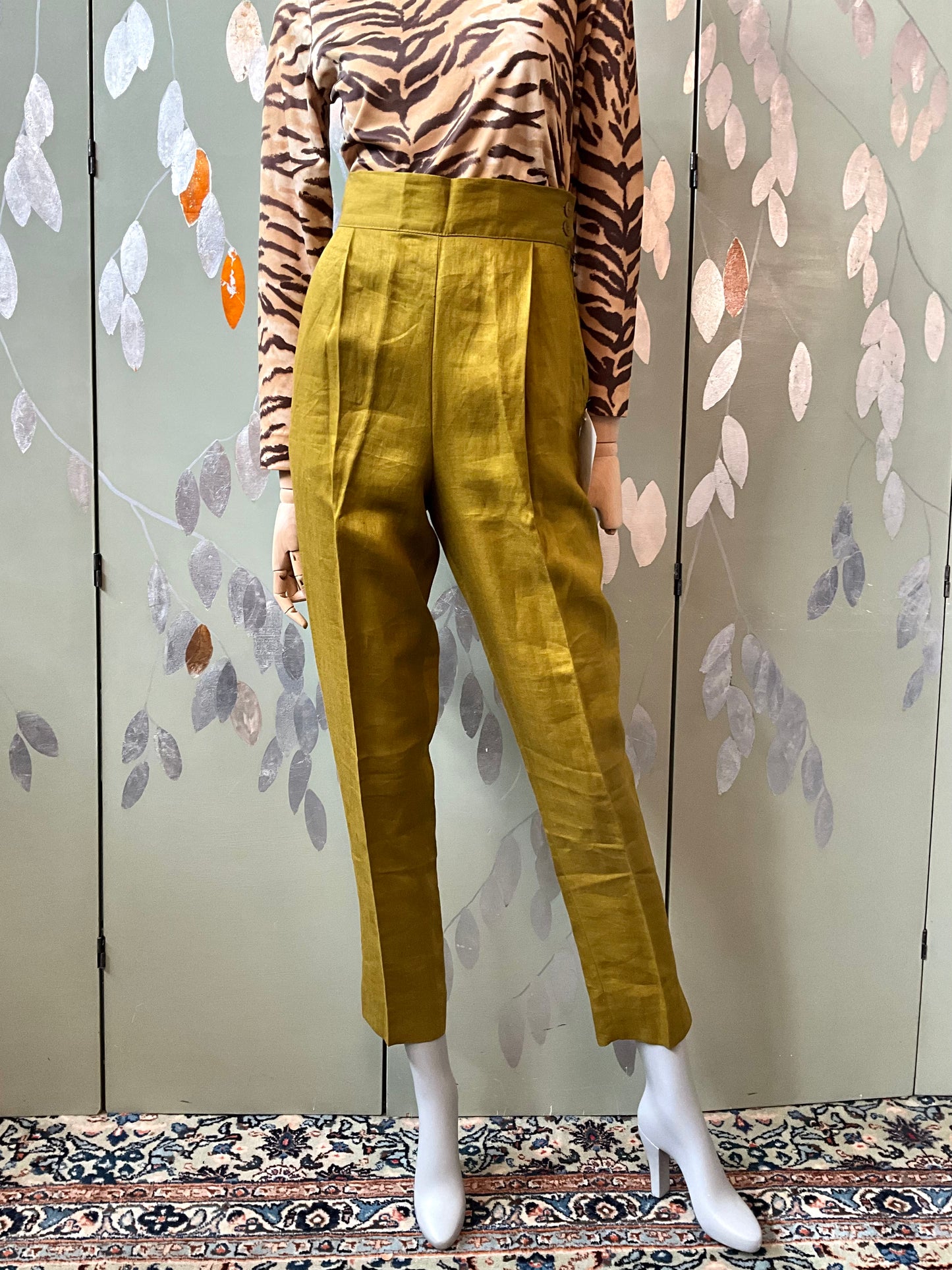 Vintage 1980s Callaghan Green Linen Tapered Pants, W26