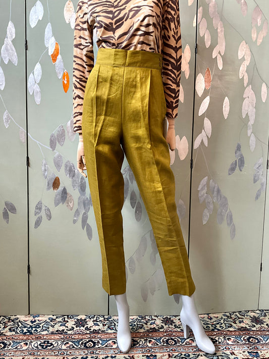 Vintage 1980s Callaghan Green Linen Tapered Pants, W26